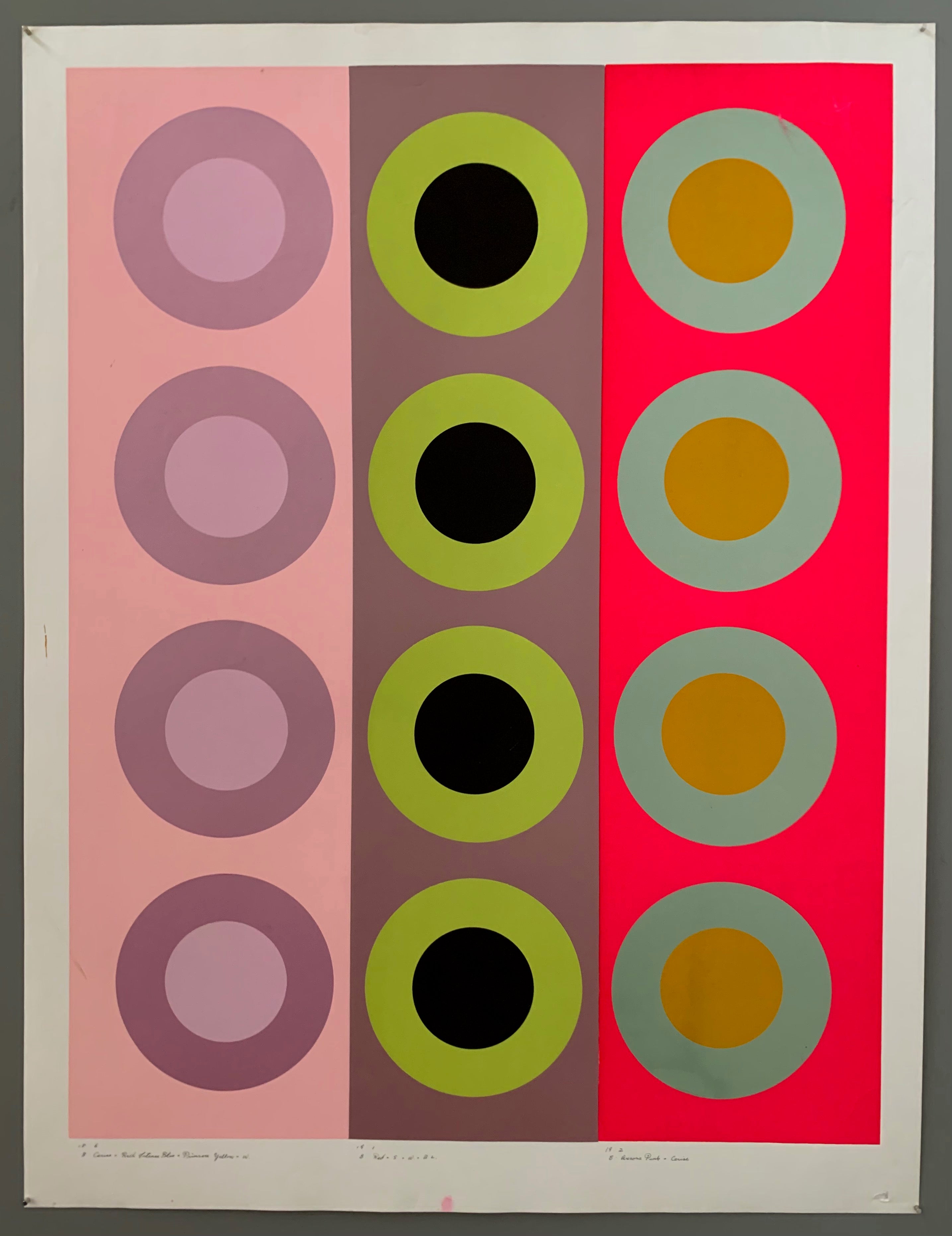 Three rows of targets on colored panels
