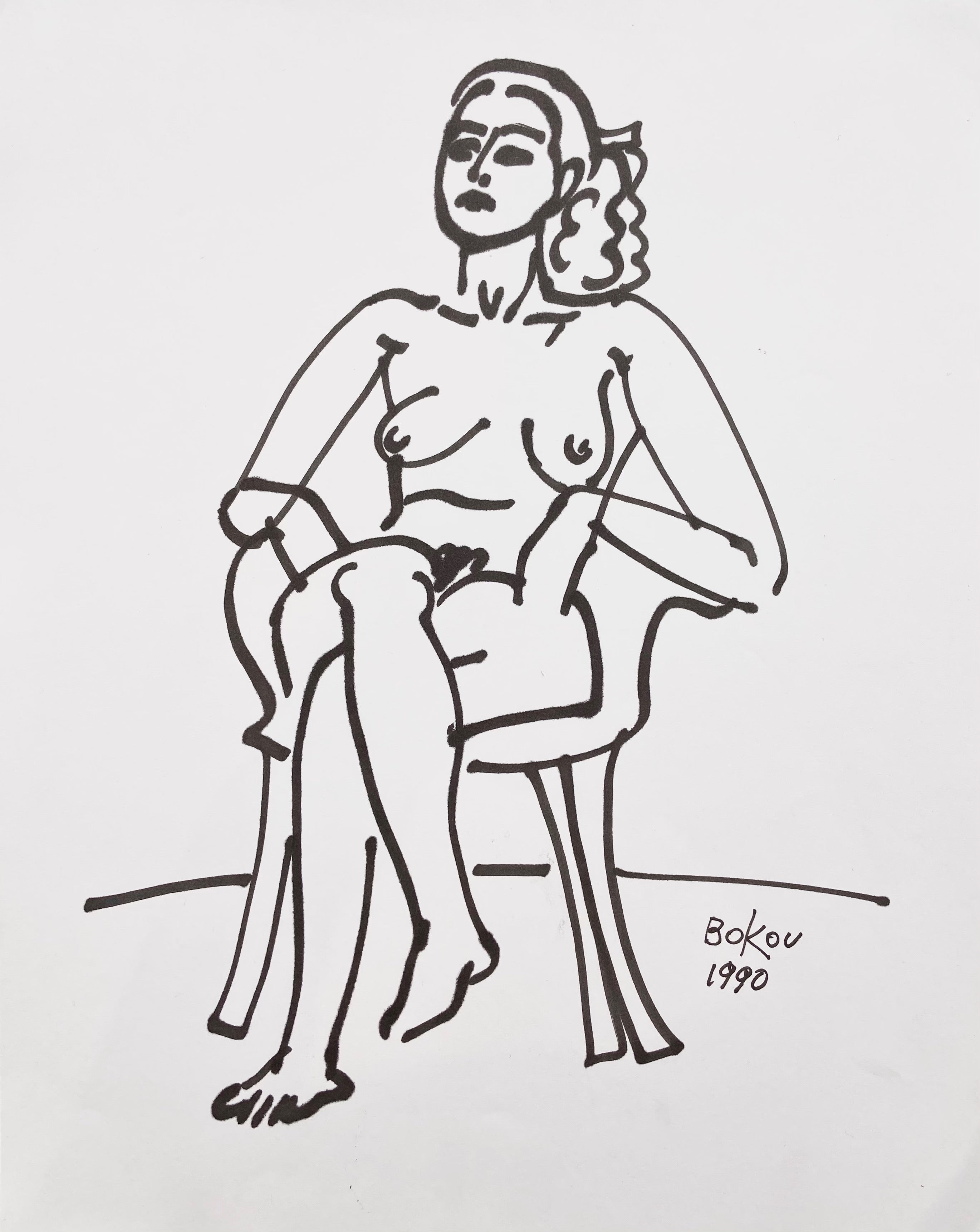 marker drawing of a nude woman