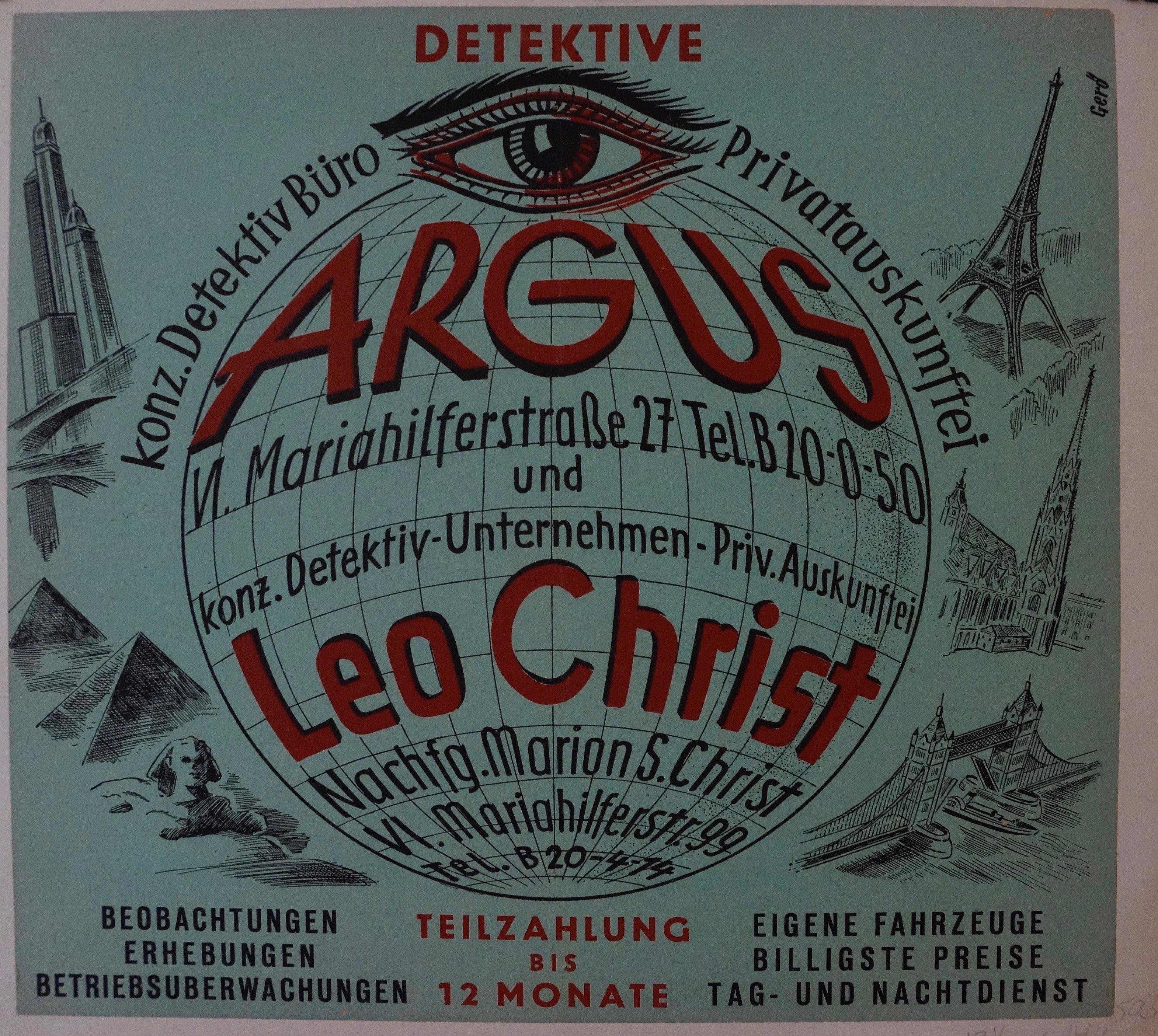 Detektive Argus Leo Christ "Konz. Detektivbüro Privat Auskunftei" - Poster Museum