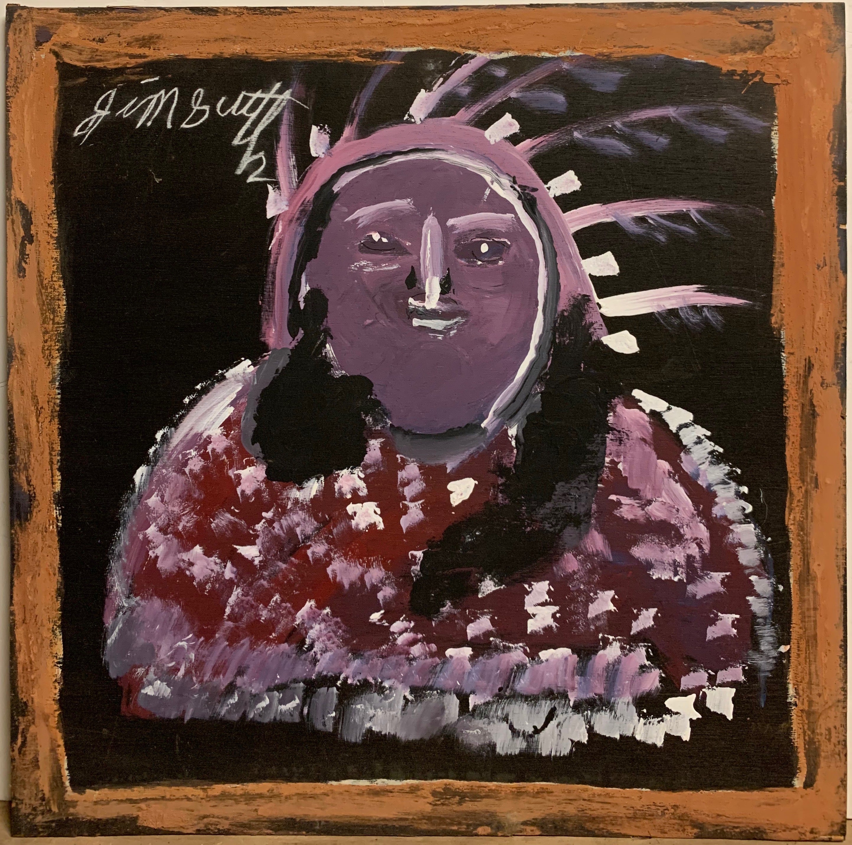 A Jimmie Lee Sudduth painting of a Native American.