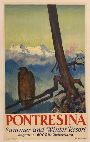 Link to Pontresina Summer and Winter Resort Travel Poster ✓Switzerland, c. 1918 Product