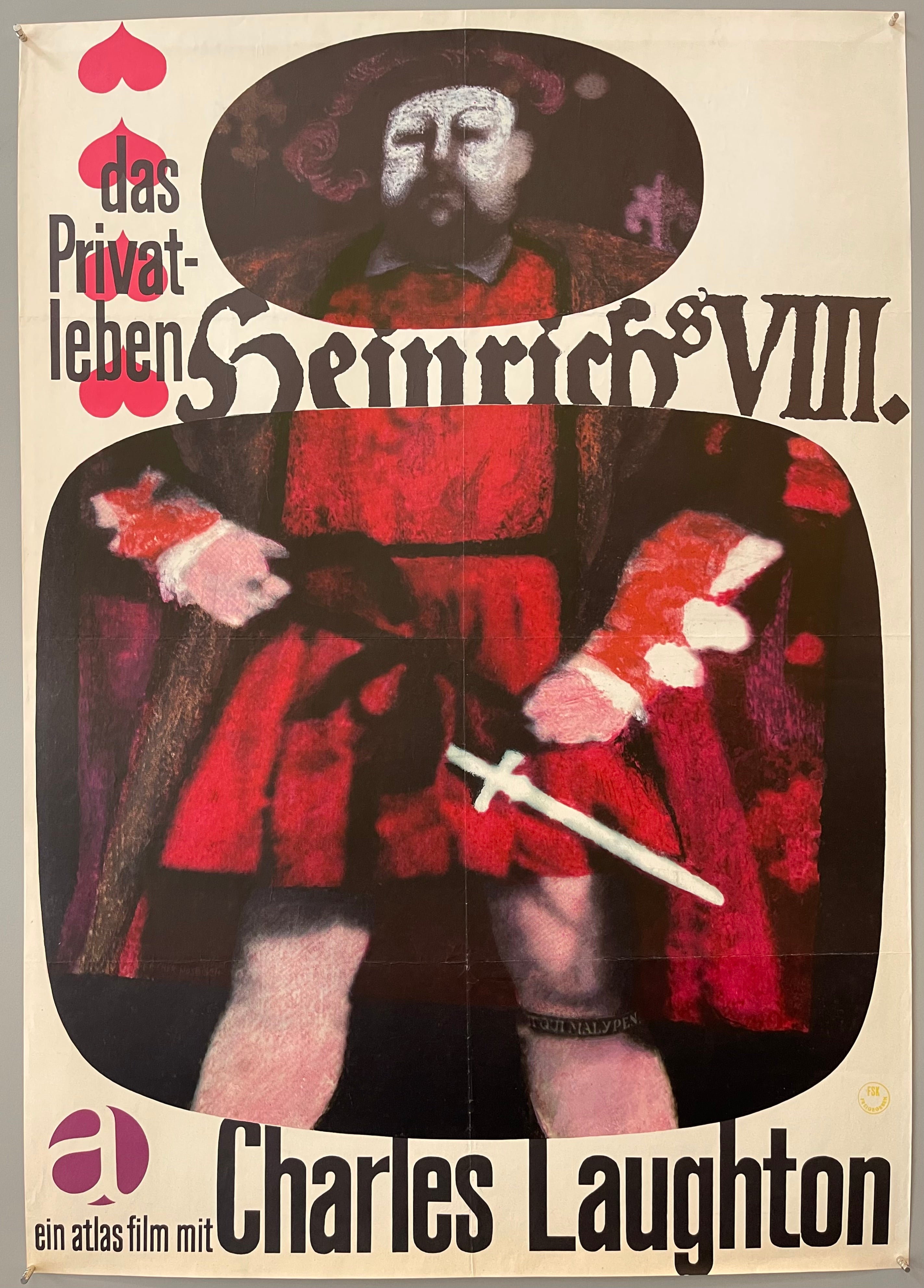 Illustration of Henry VIII with predominantly red and pink colors.