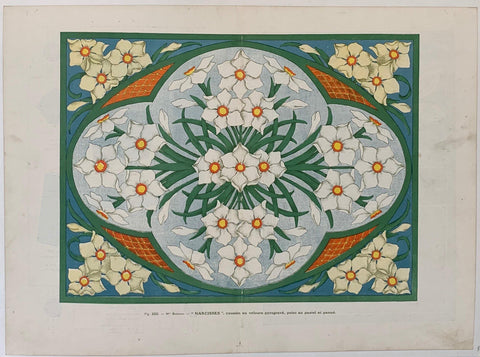 Link to "Narcisses" coussin en velours pyrograve, peint au pastel et panneFrance, C. 1900 Product
