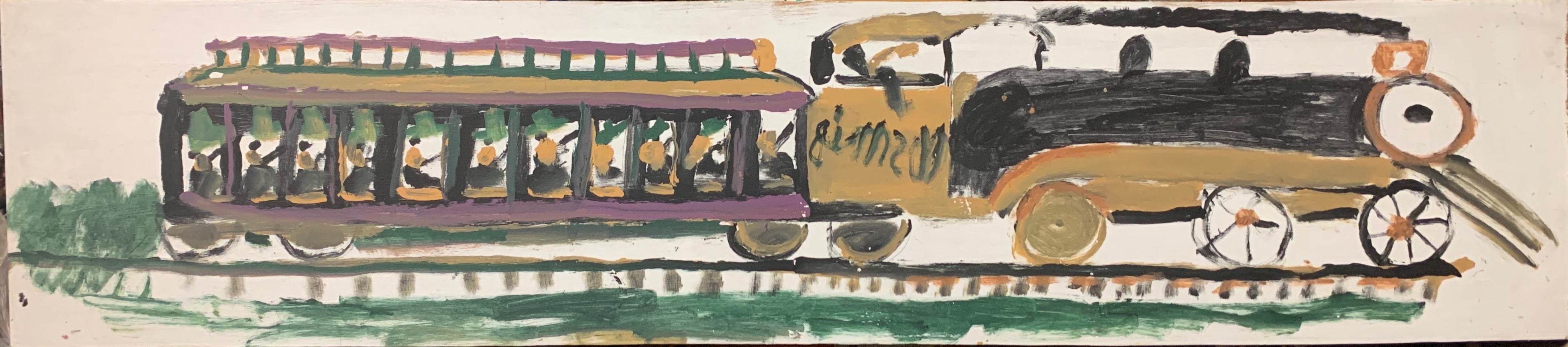 Train in Purple and Yellow #23, Jimmie Lee Sudduth Painting