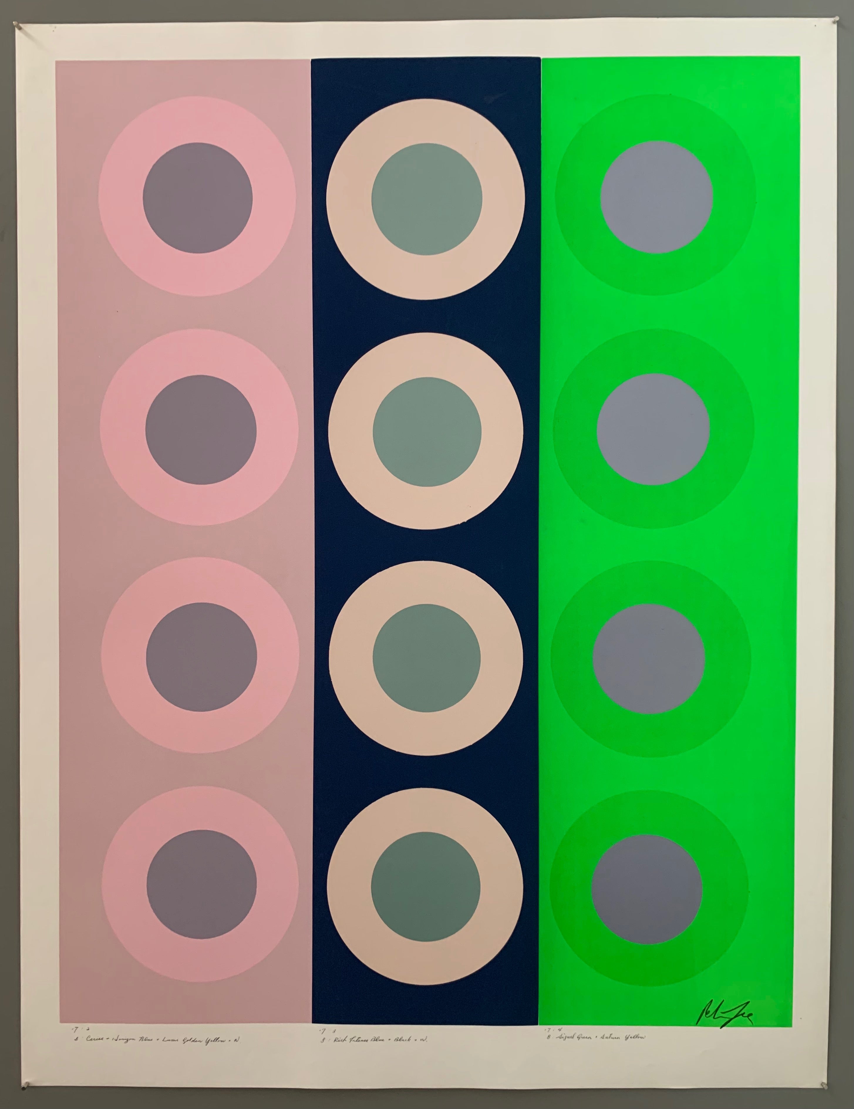 Three rows of targets on colored panels