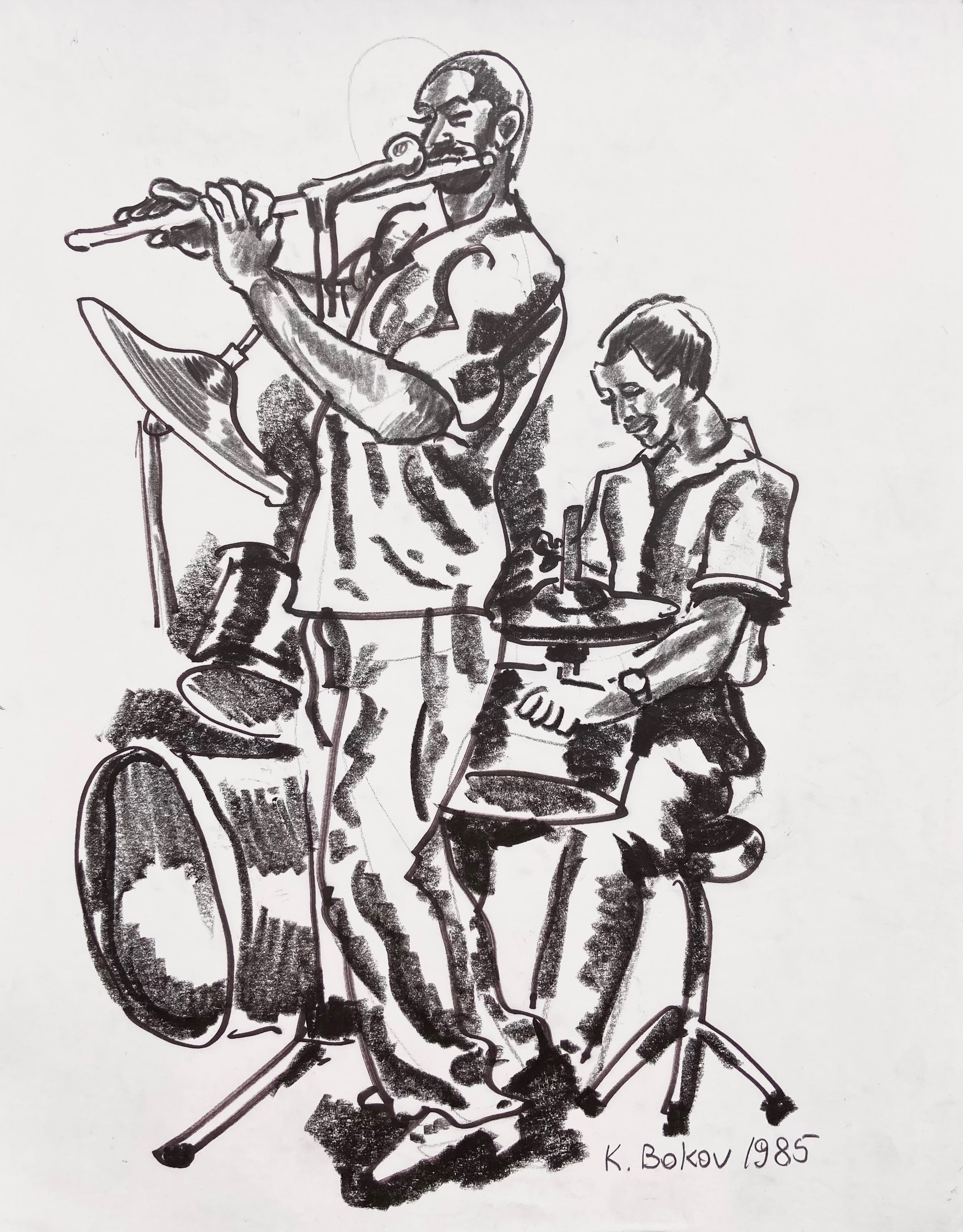 charcoal drawing of a homeless man