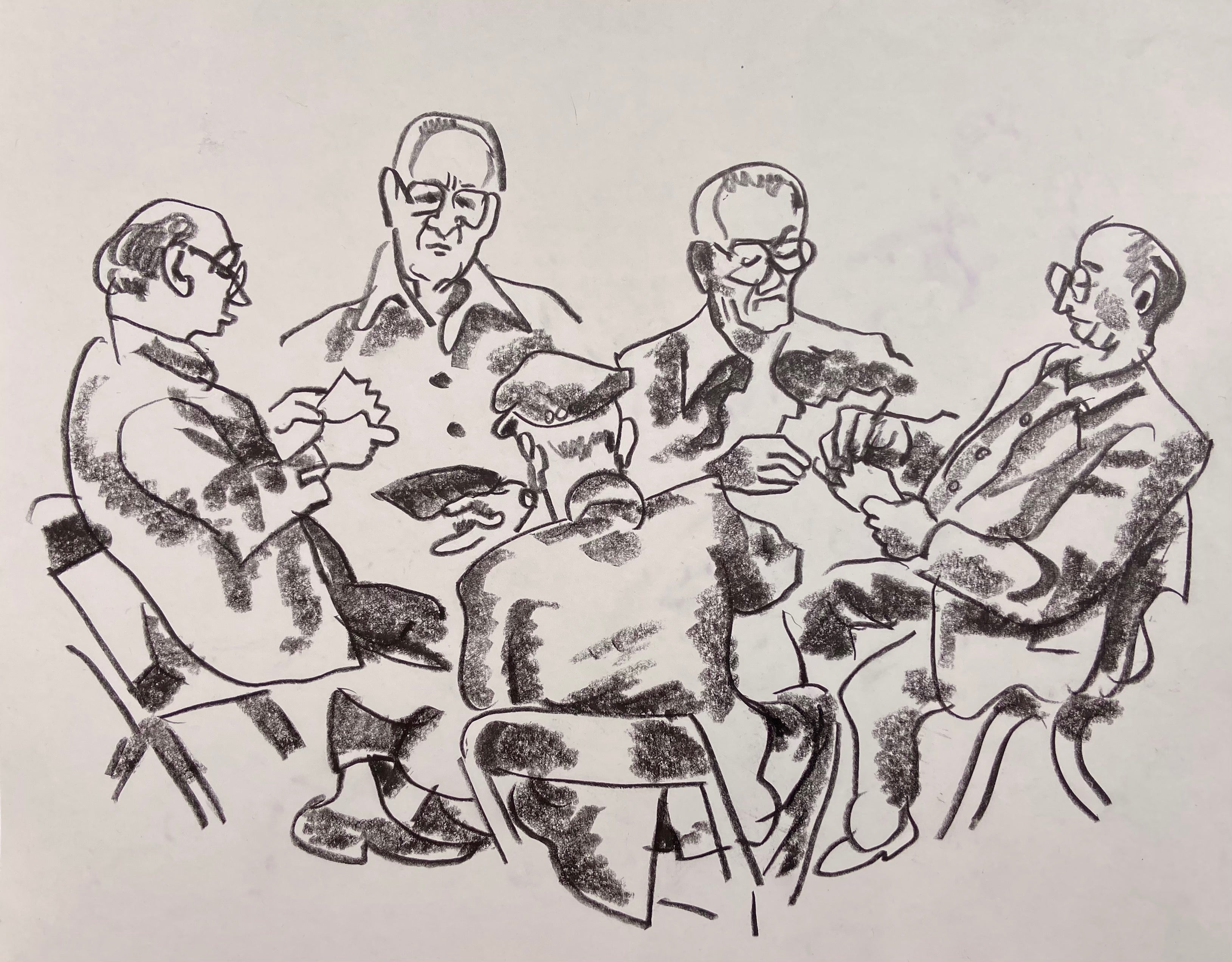 charcoal drawing of poker