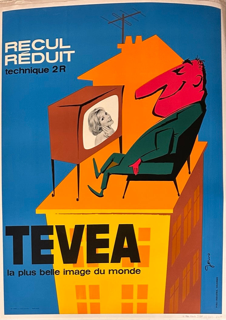 The image depicts a man seated on a building's rooftop, seemingly enjoying himself while watching TV.
