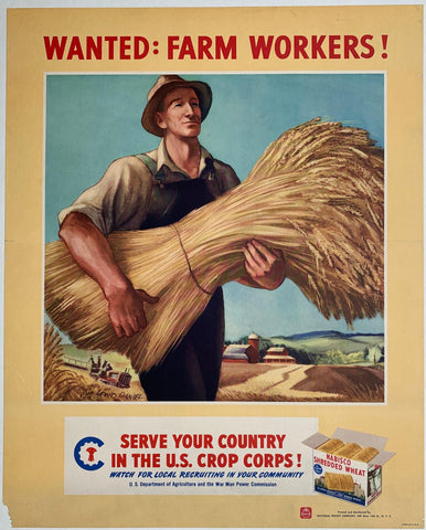 Link to Wanted: Farm Workers! "Serve your Country in the U.S. Crop Corps!"USA, C. 1946 Product