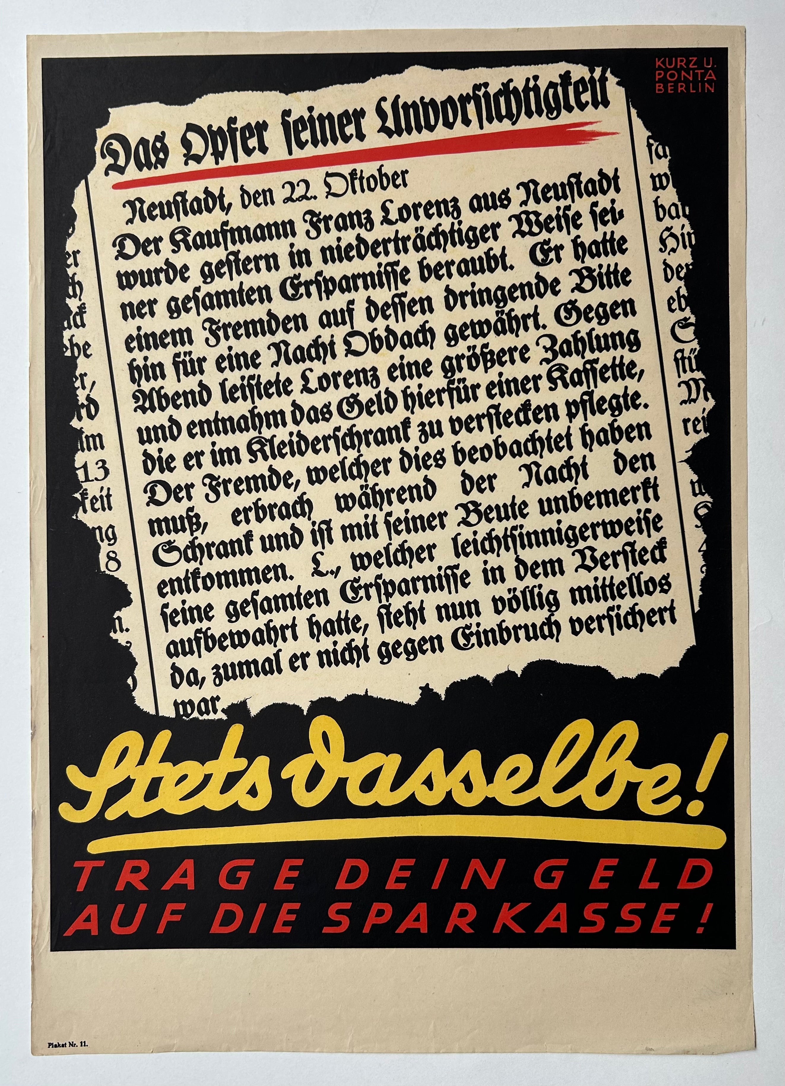 Stets Dasselbe! Trage Dein Geld Auf Die Sparkasse! Poster