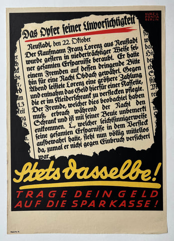 Link to Stets Dasselbe! Trage Dein Geld Auf Die Sparkasse! PosterGermany, c. 1960s Product