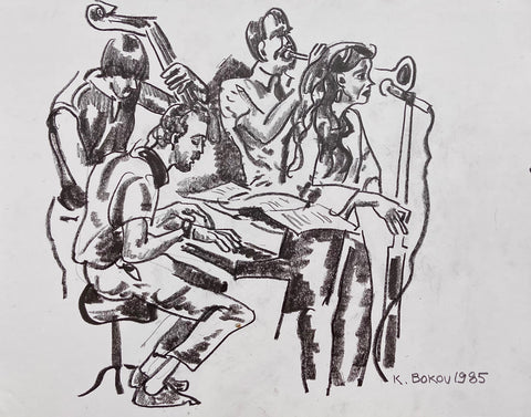 Link to The Band Performs Konstantin Bokov Charcoal DrawingU.S.A, 1985 Product