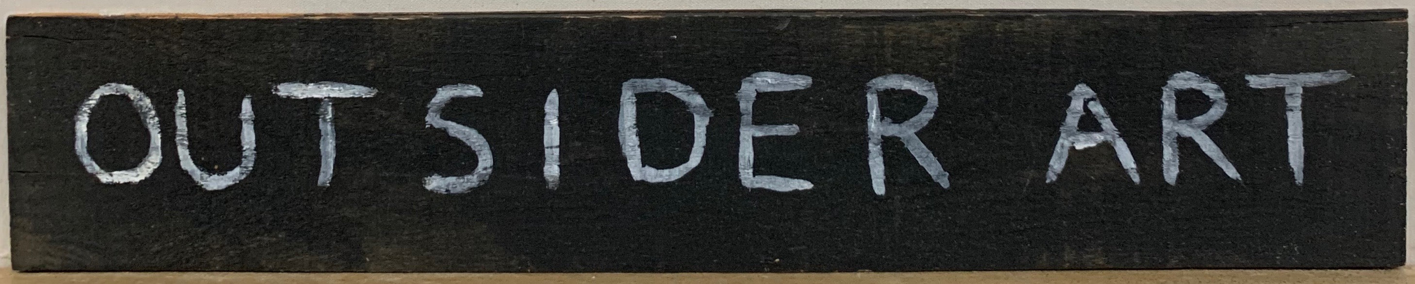 Painting of the phrase "Outsider Art" in white on a black background.