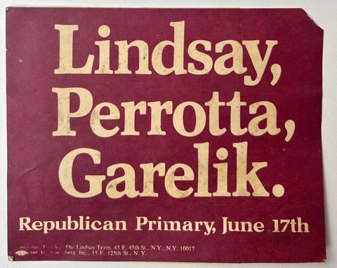 Link to  Lindsay, Perrotta, Garelik Campaign PosterUSA, c. 1969  Product