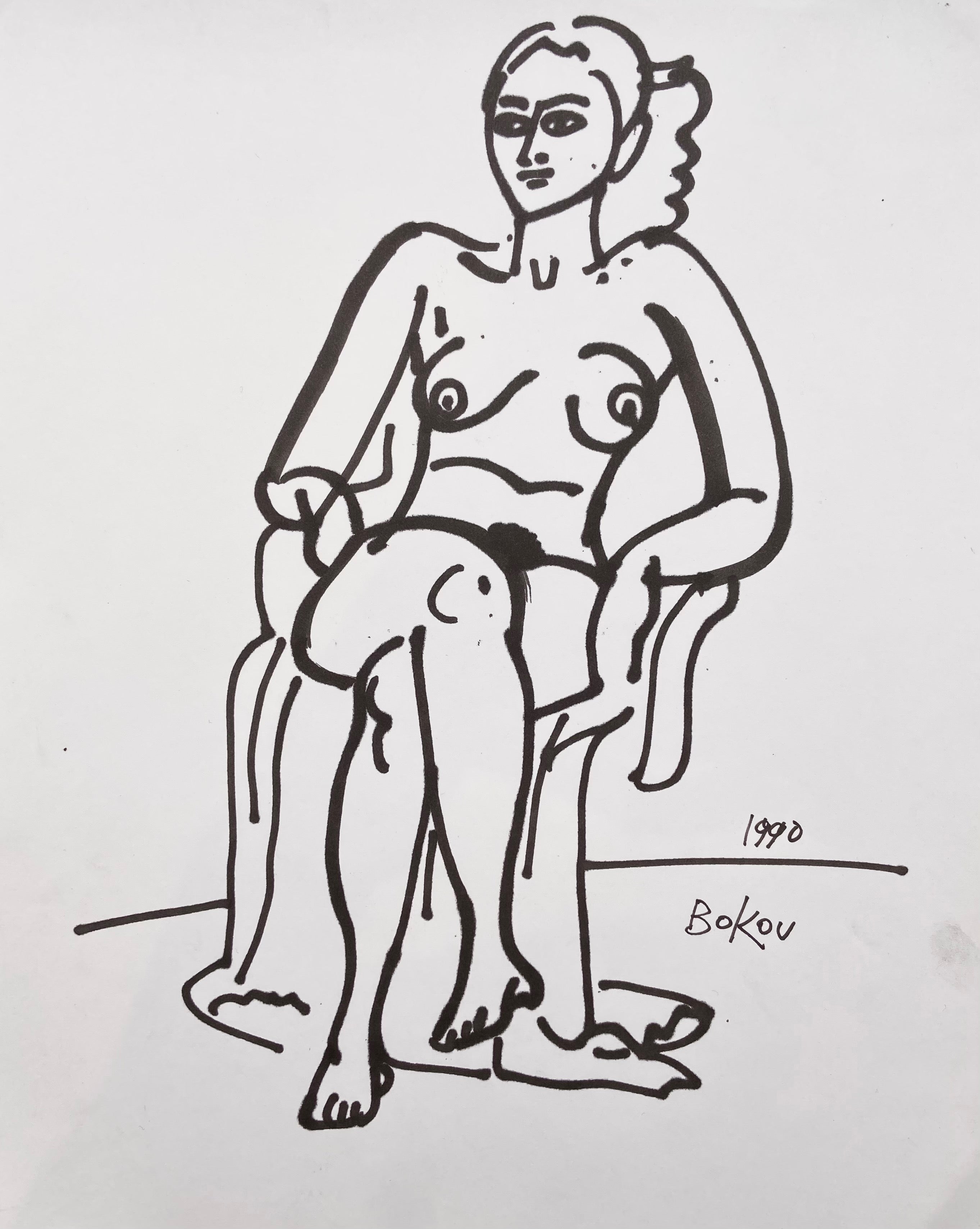 marker drawing of a nude woman
