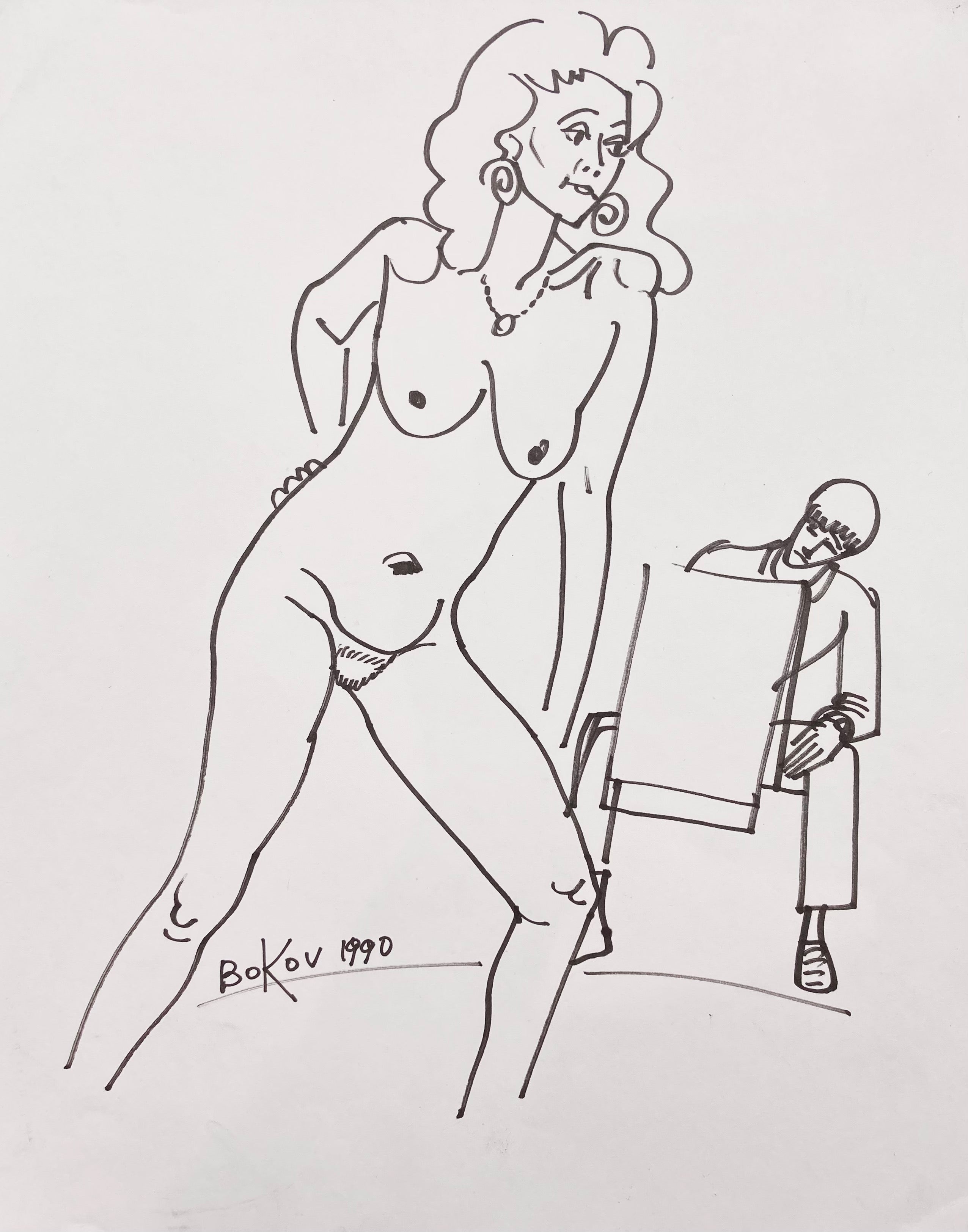 marker drawing of a nude woman