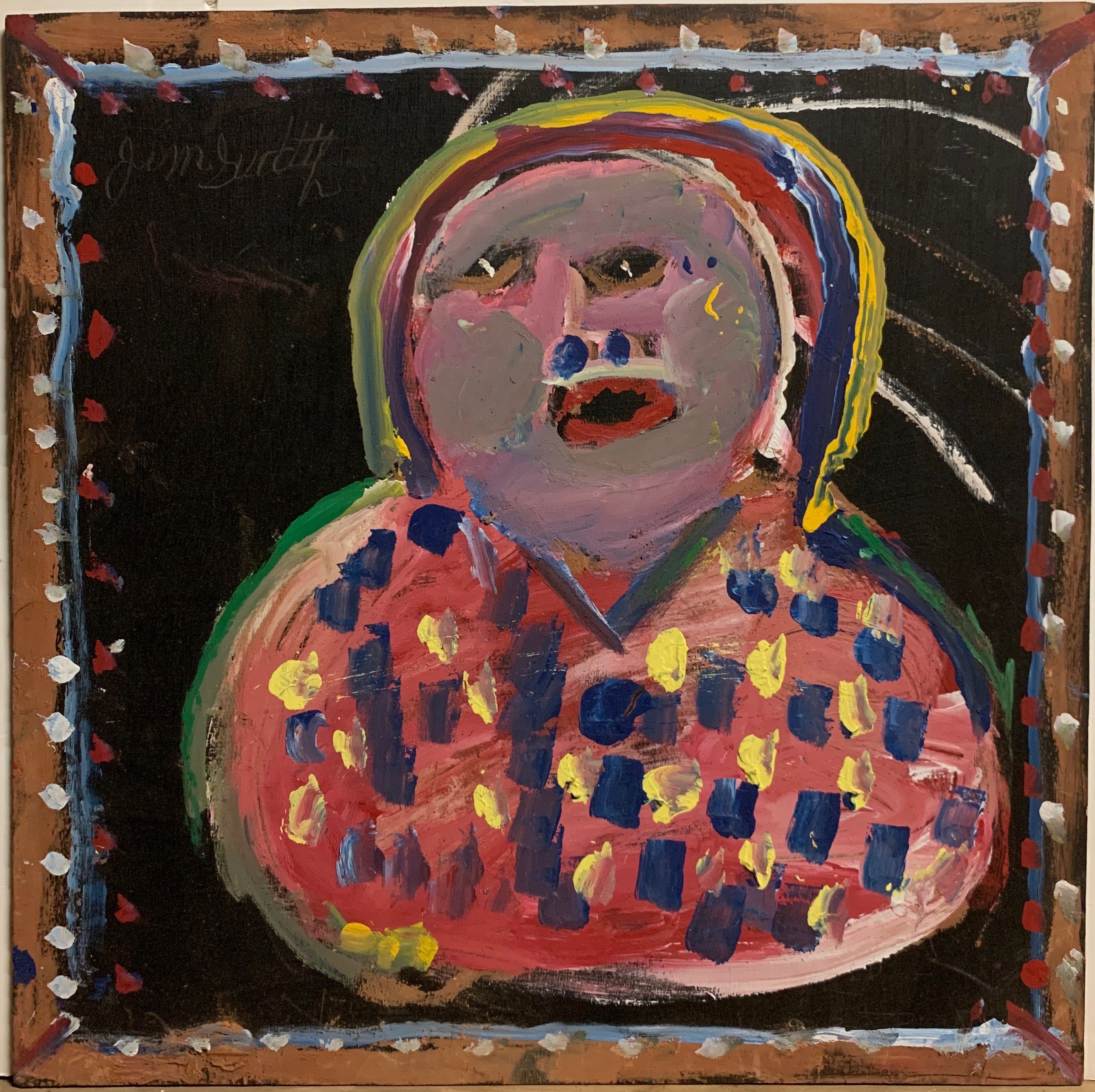 A painting of a Native American.