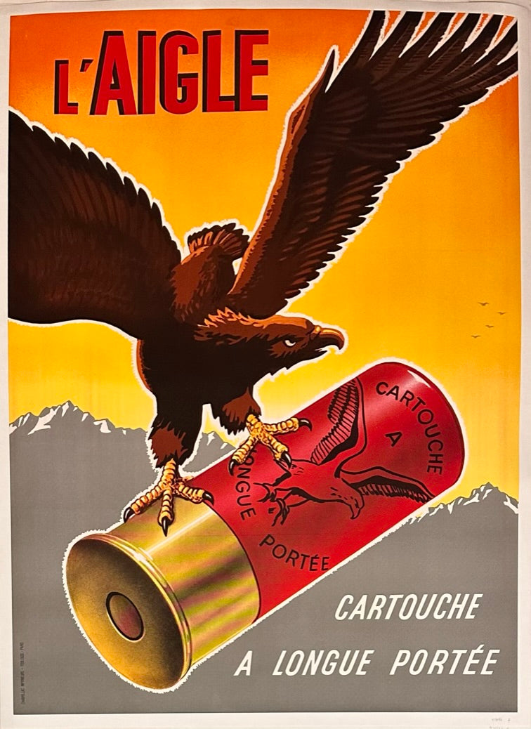 bird mid-flight carrying a bullet cartridge.