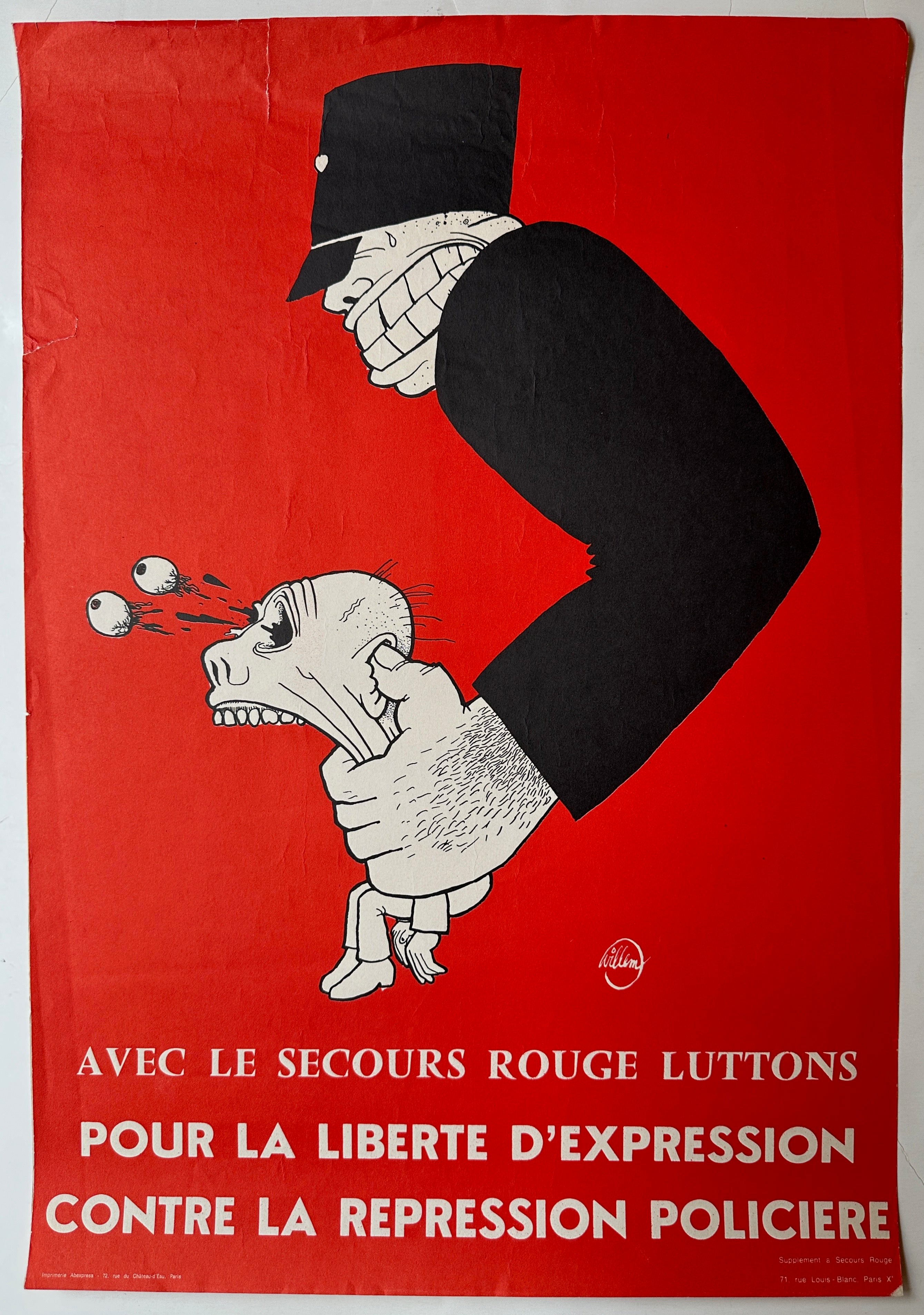 23x16 red paper anti-police poster of a man torturing another man