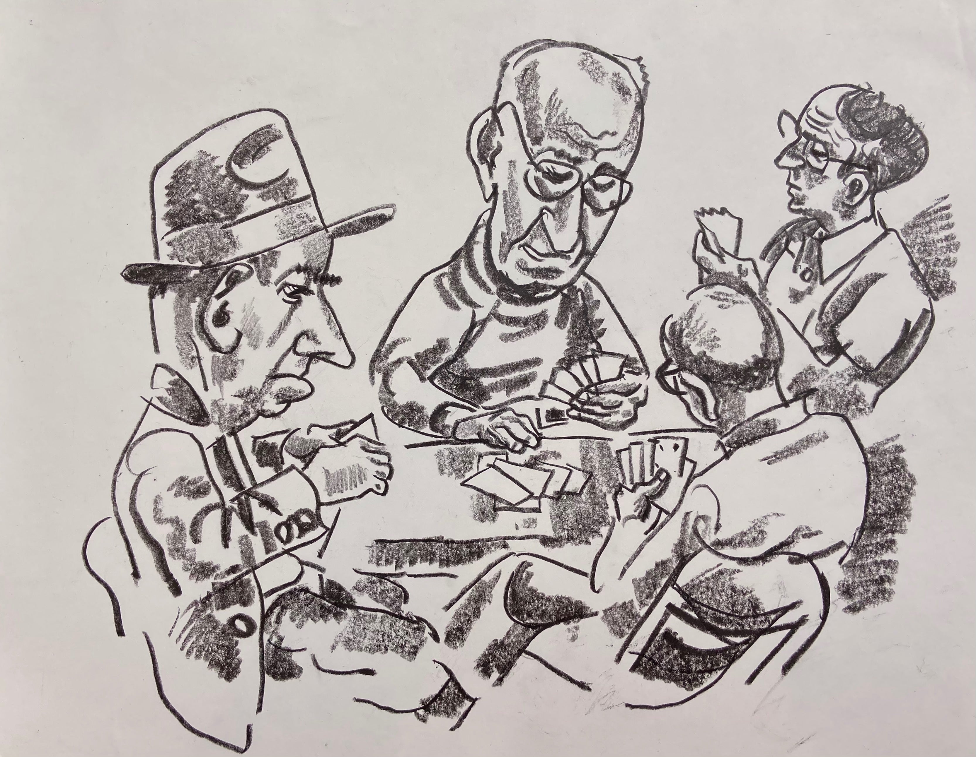 charcoal drawing of poker