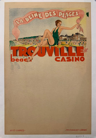 Link to  Trouville Beach and Casino Poster ✓France, 1933  Product