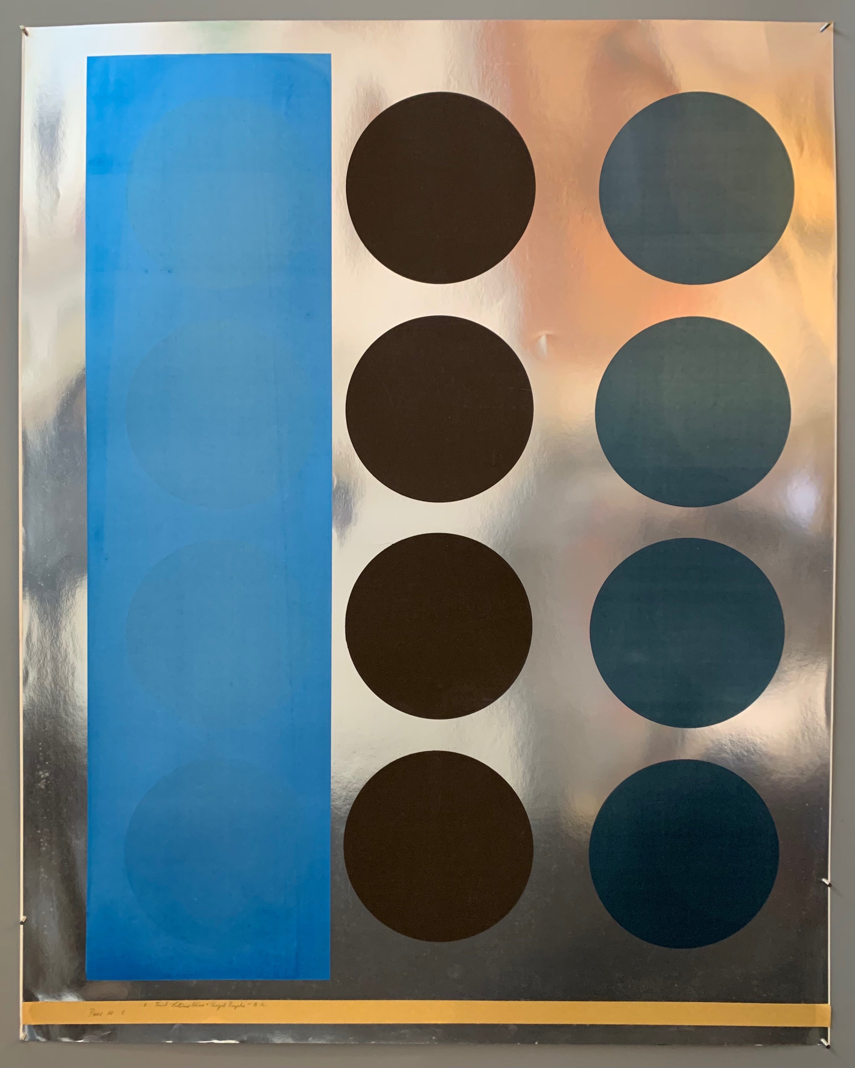 Three rows of circles, one on a blue panel
