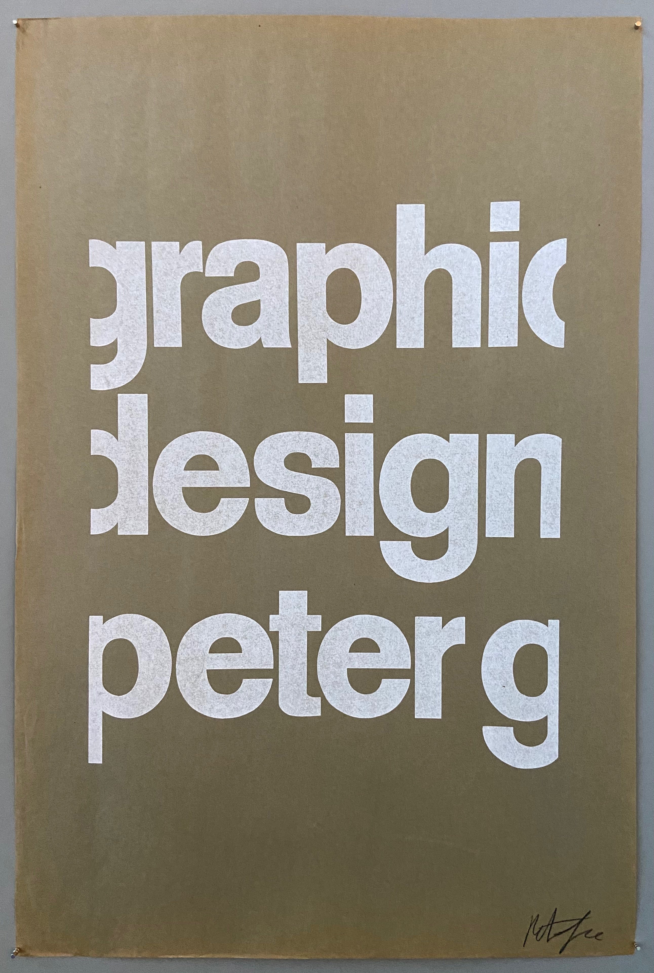 Brown poster with white font saying graphic design peter g