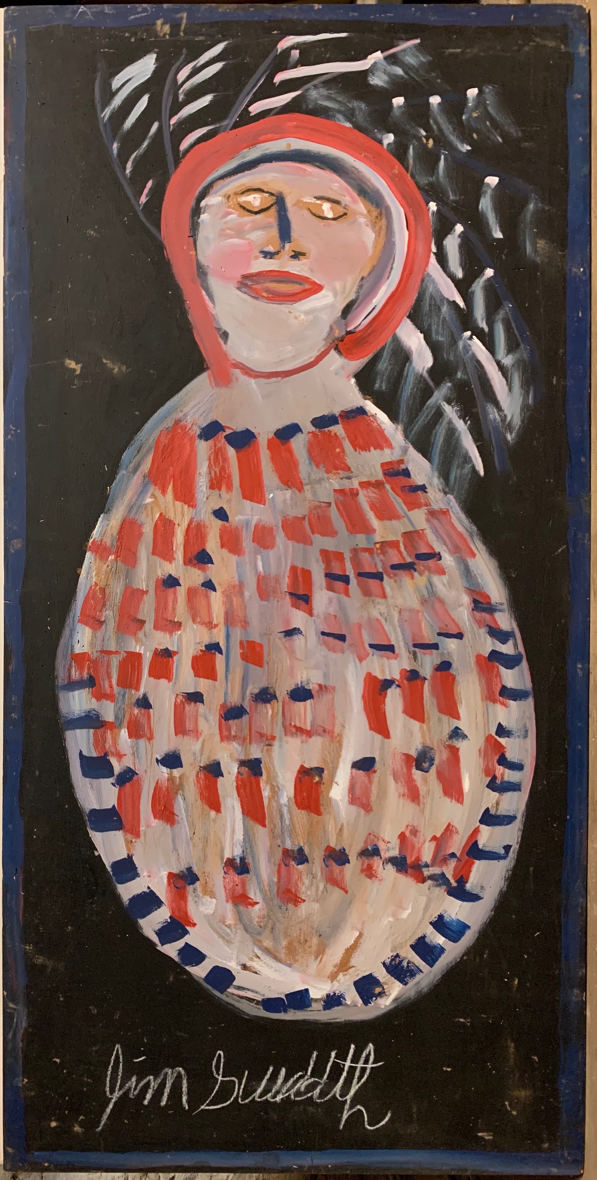 A painting of a sleeping Native American Chief.