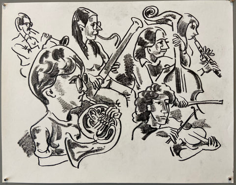 Link to The Band Playing Konstantin Bokov Charcoal DrawingU.S.A, 1985 Product