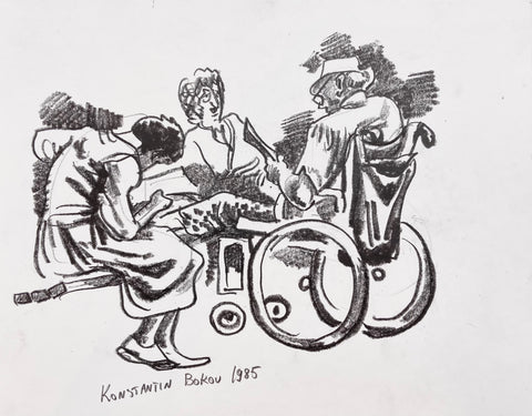 Link to A Chat Outside Konstantin Bokov Charcoal DrawingU.S.A, 1985 Product