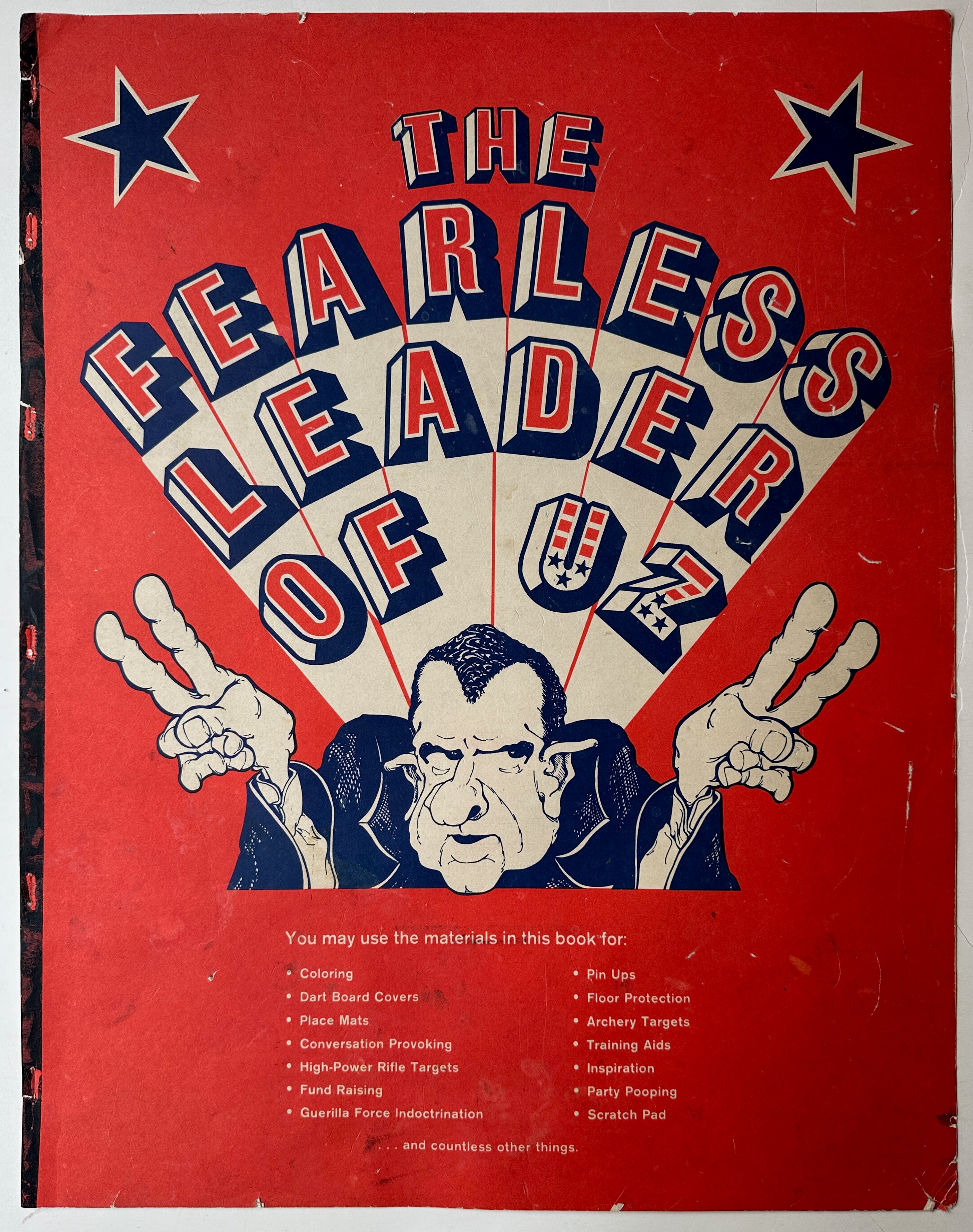 22x17 double-sided paper poster with satirized Nixon making peace signs on red background and black text on other side.