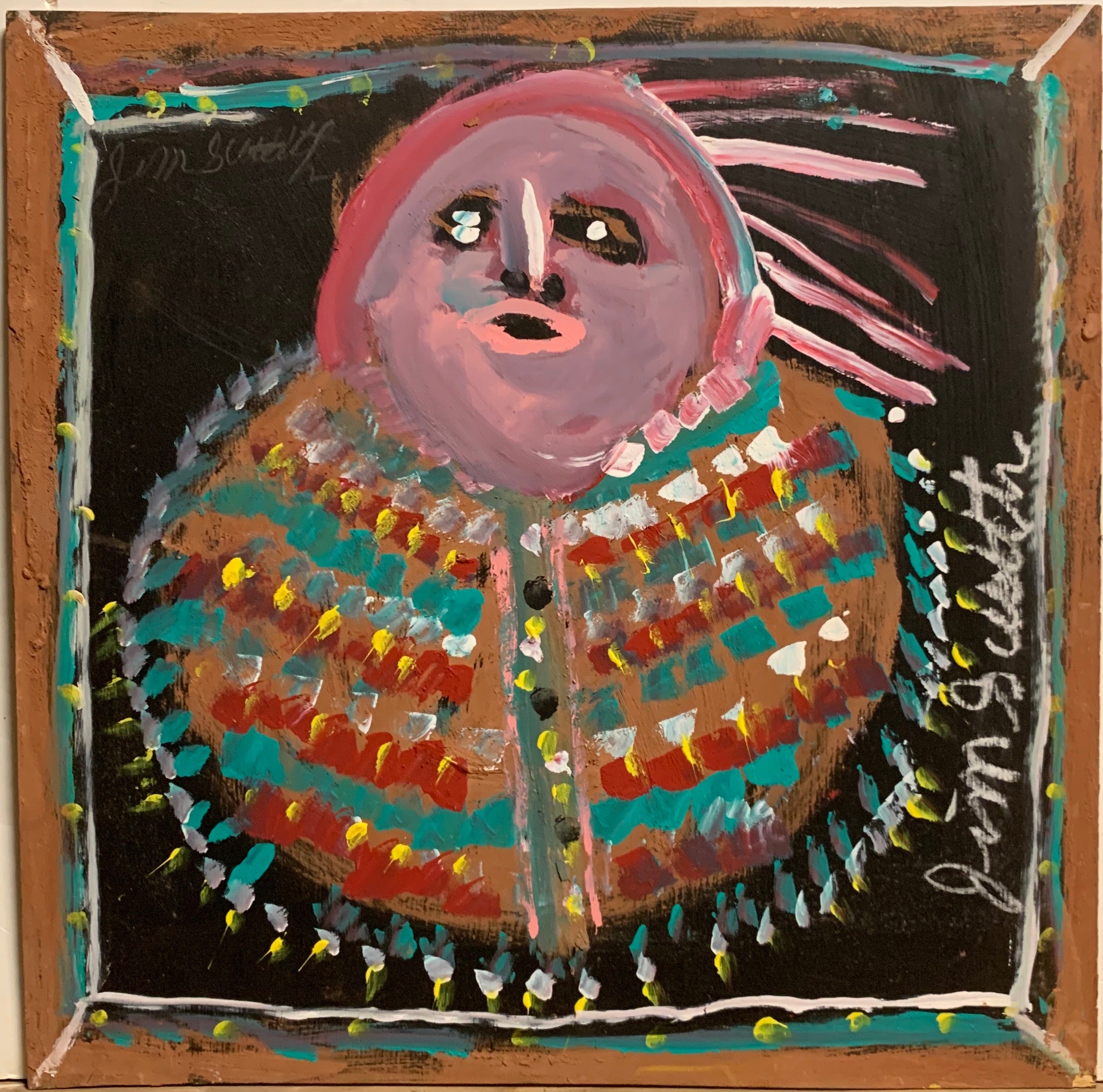 A painting of a Native American.