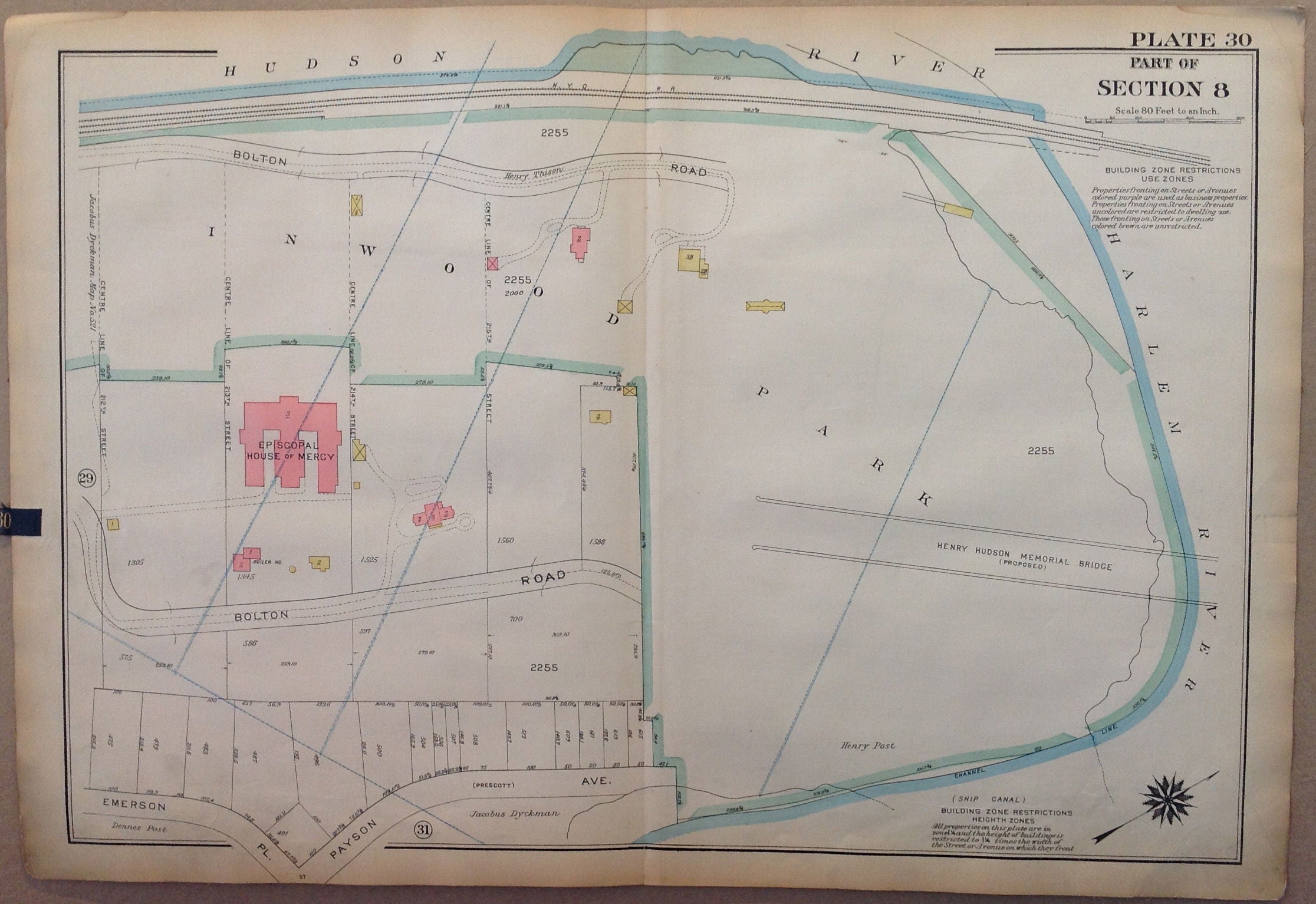 NYC Bronx Map - Part of Section 8, Inwood Park, Harlem River & Hudson River