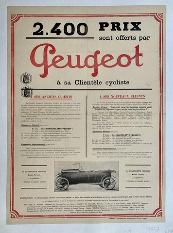 Link to 2.400 Prix sont offerts par Peugeot a su clientele cycliste Beaulieu - imprimerie des automobiles et cycles Peugeotc.1912 Product