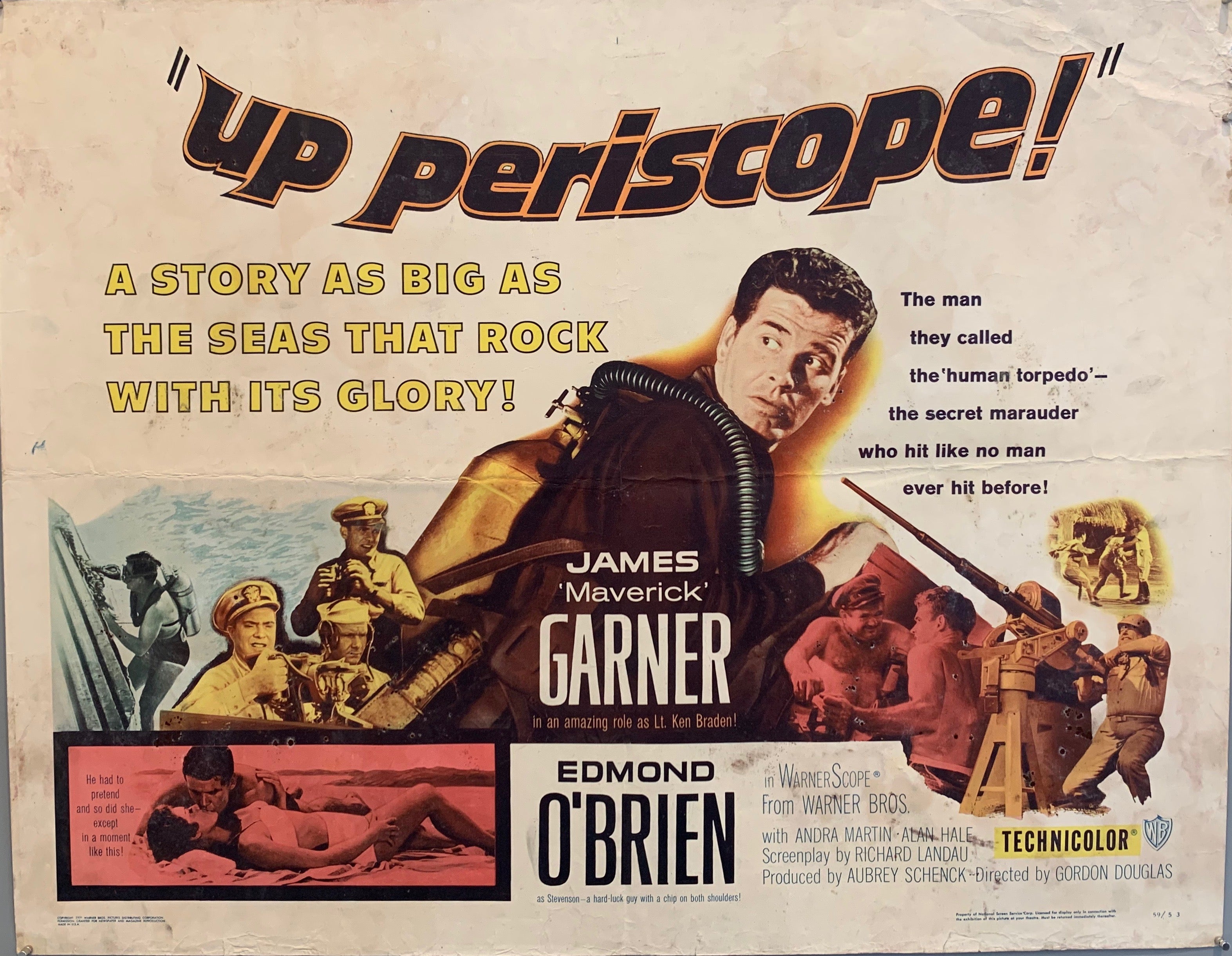 james garner in army uniform in battle during world war 2up periscope movie poster