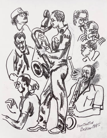 Link to The Saxophonist Konstantin Bokov Charcoal DrawingU.S.A, 1985 Product