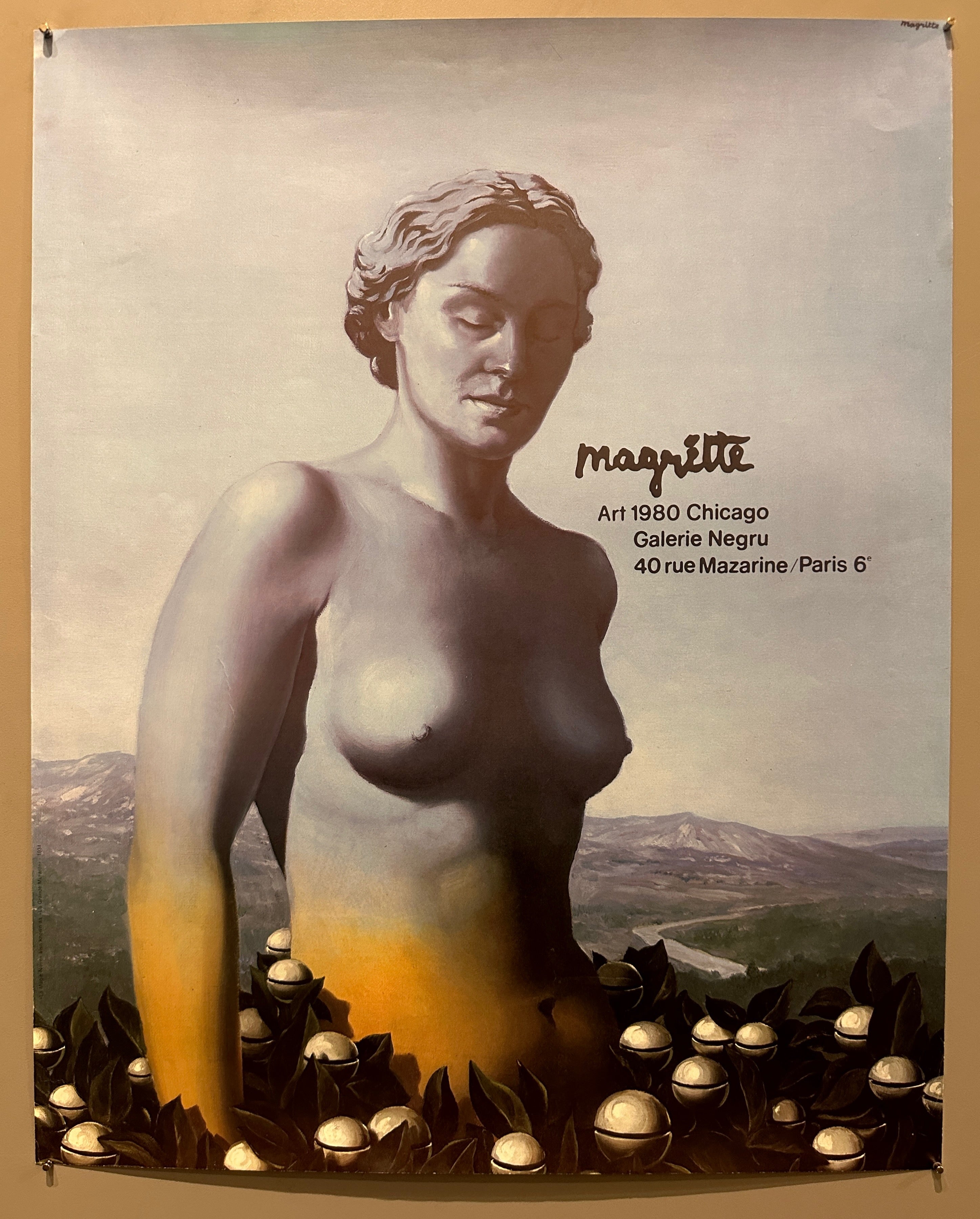 25x20 rene magritte exhibition poster featuring work by magritte stylized signature and exhibition information below