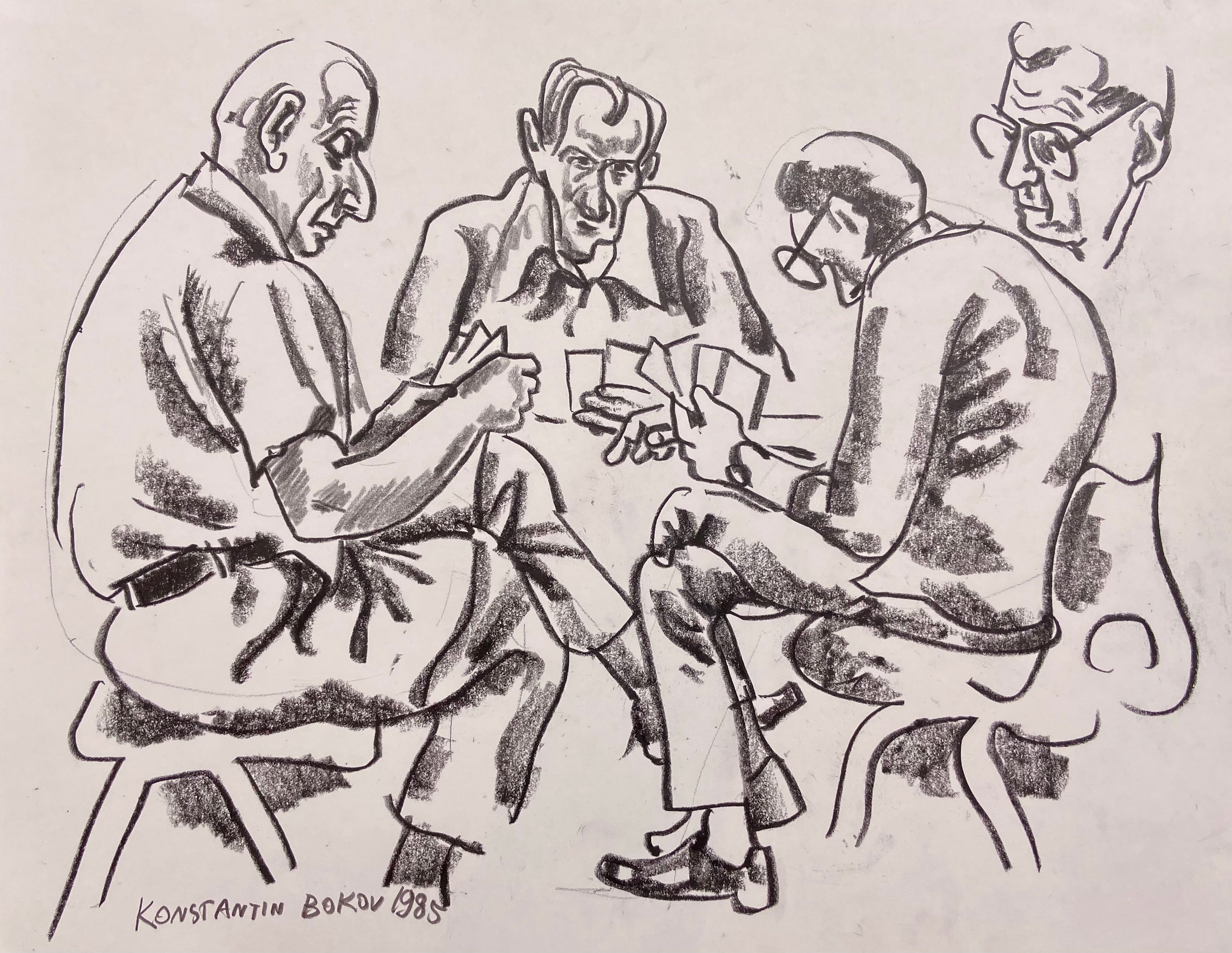charcoal drawing of poker