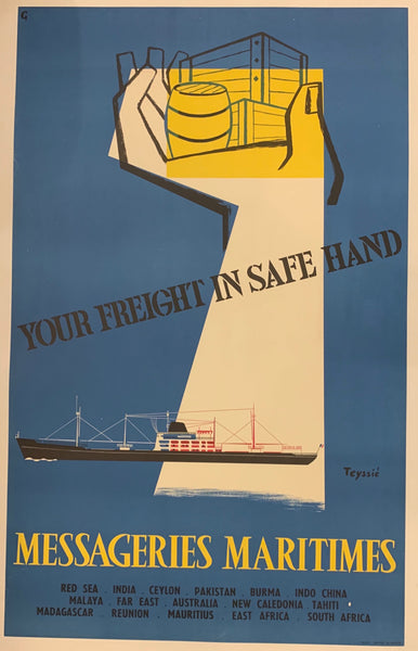 Vintage travel poster from 1955 Les Messageries Maritimes Antral Vintage travel poster from 1955 Les Messageries Maritimes Antral