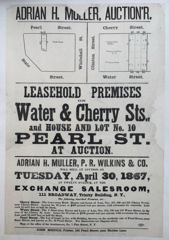 Link to Leasehold Premises on Water & Cherry Sts. and House and Lot No. 10 Pearl St. at Auction ✓USA, 1867 Product