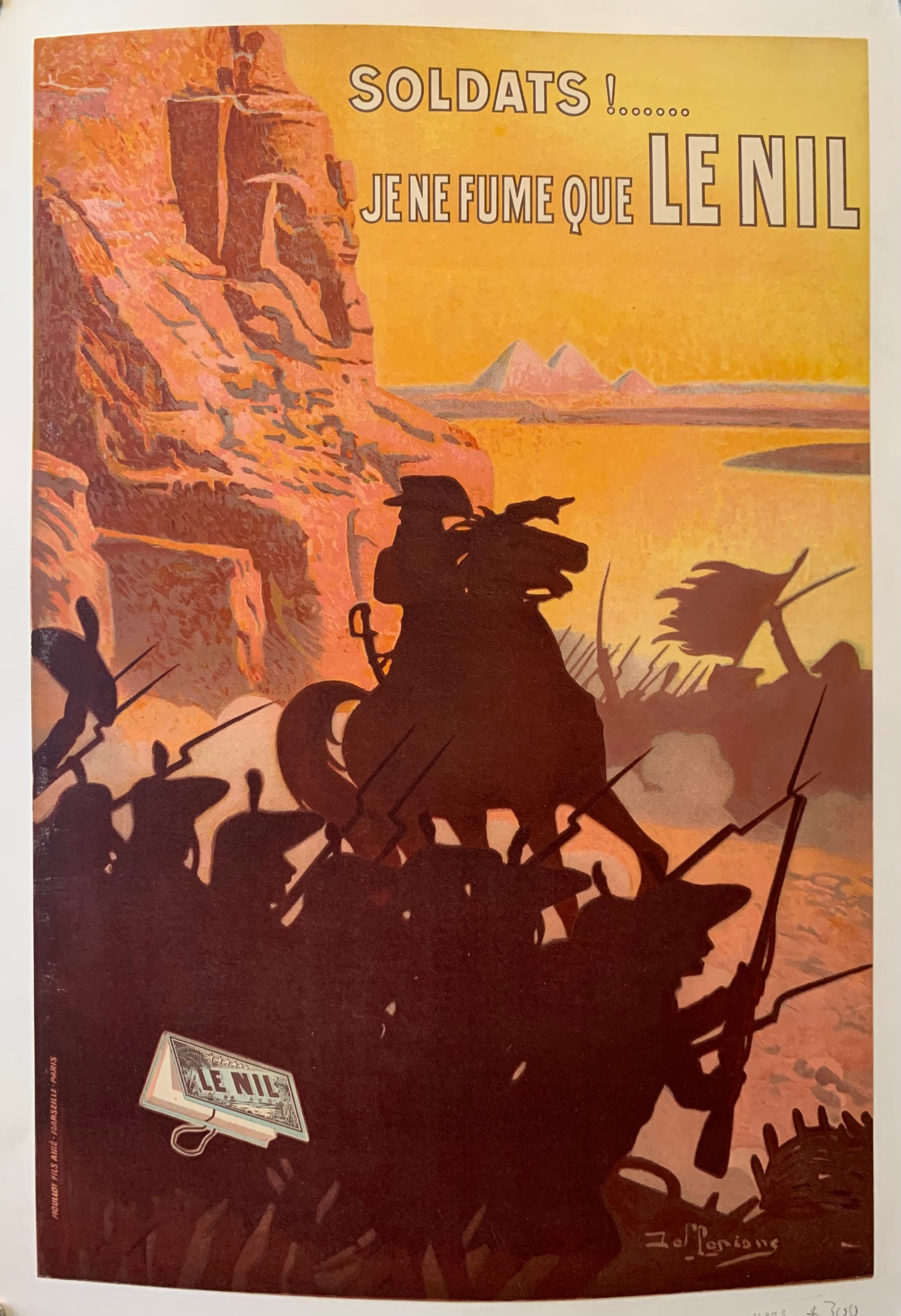 Silhouette of soldiers with the background an image of Egypt, at sunset. The text is in bold white.