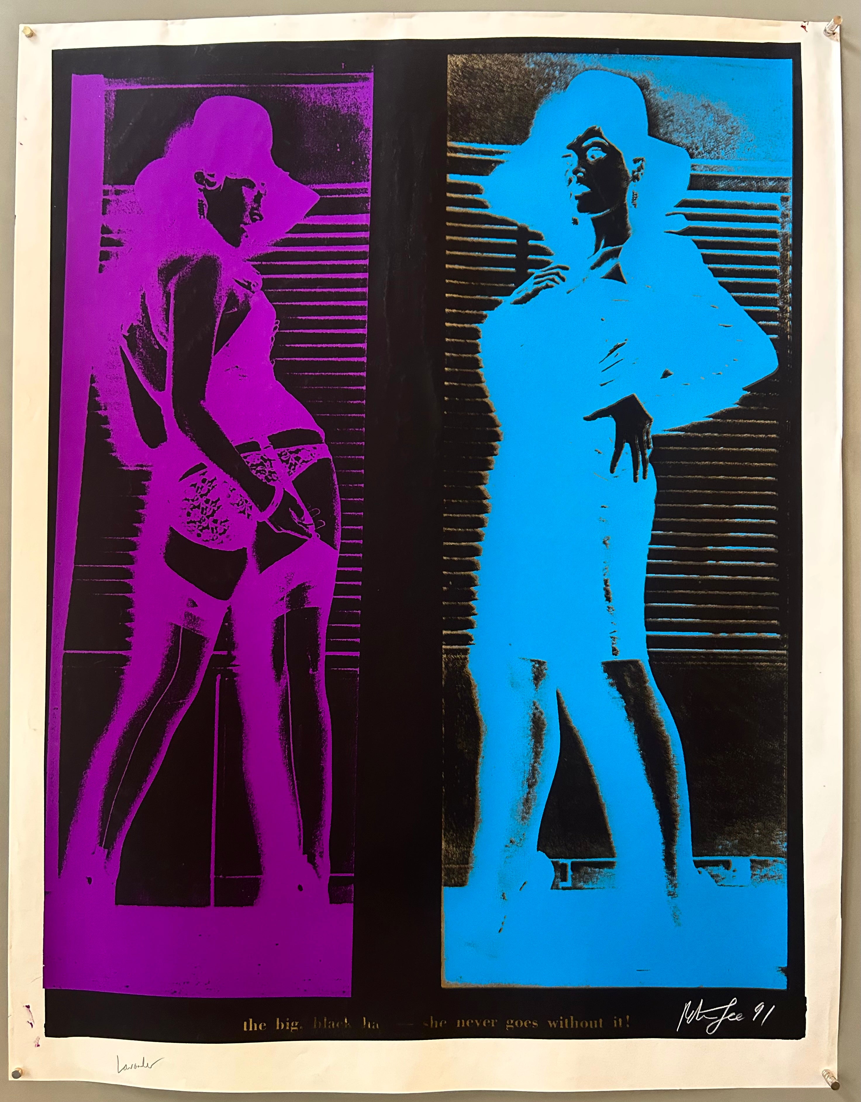 Two pop-art style women in hats are laid next to each other. Their faces are looking at the viewer but their bodies are turned around.