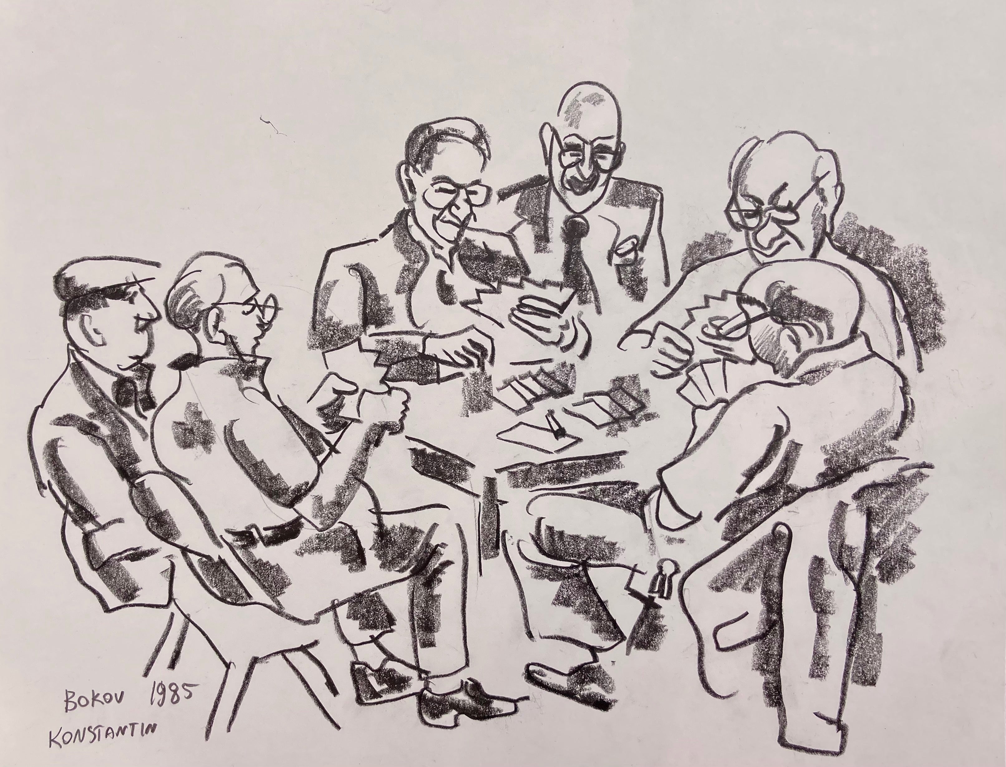 charcoal drawing of poker