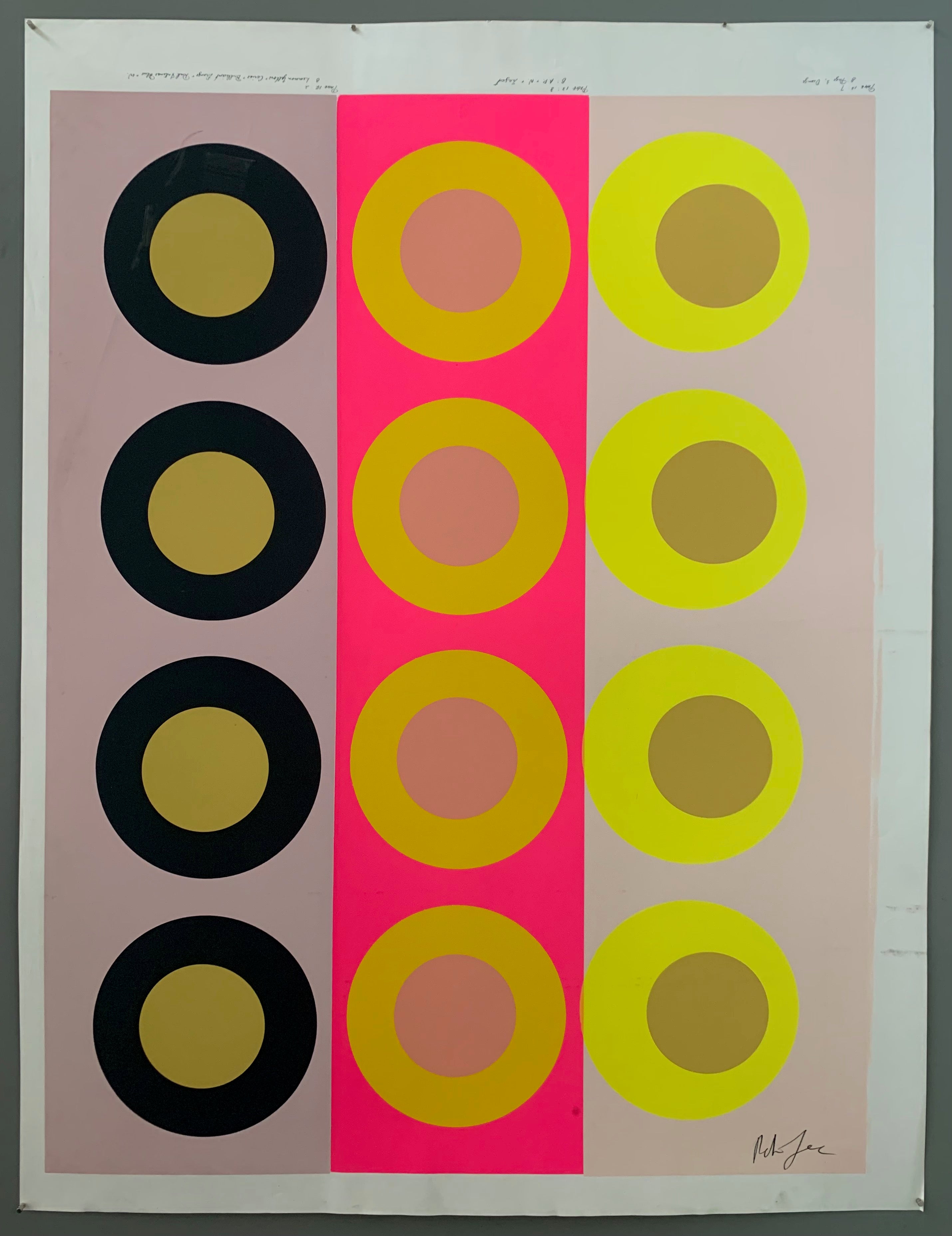 Three rows of targets on colored panels