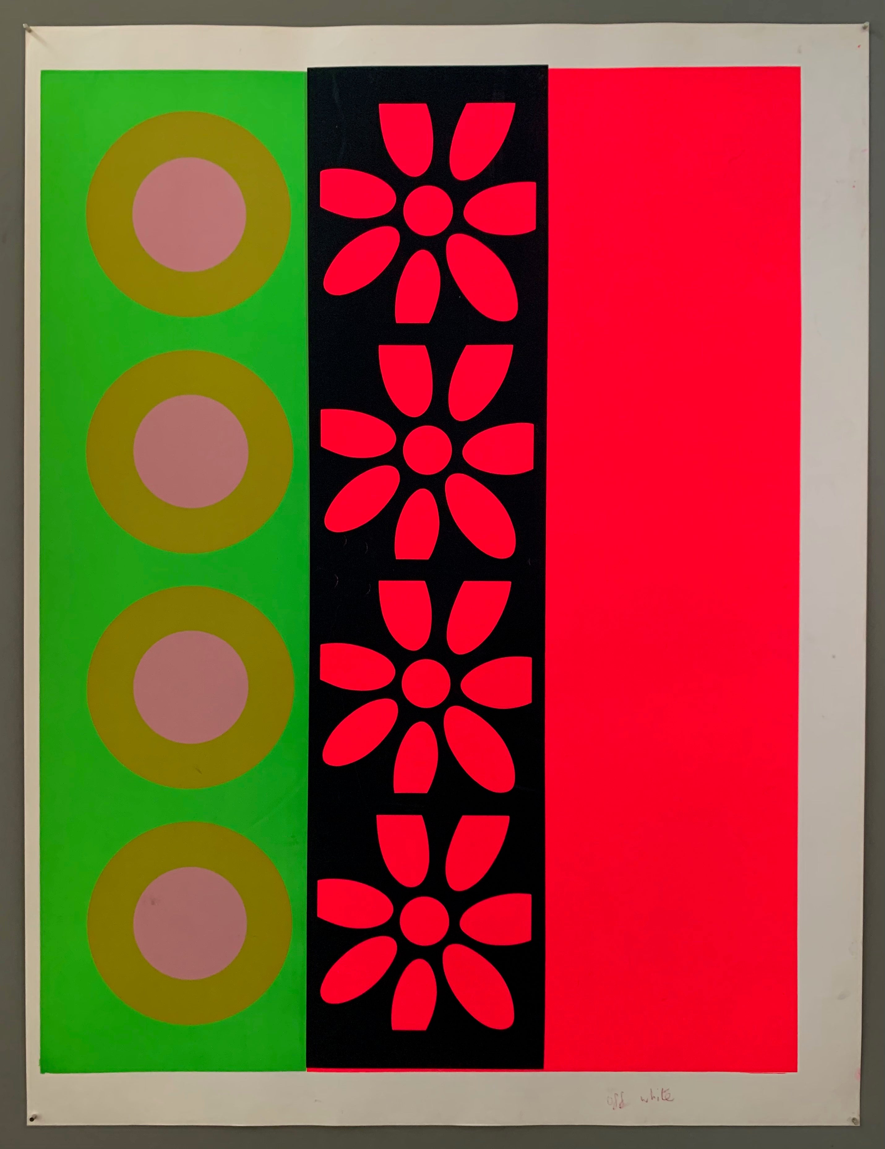One row of targets and one row of flowers on colored panels