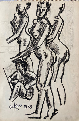 Link to Three Female Nudes Konstantin Bokov Charcoal DrawingU.S.A, 1989 Product