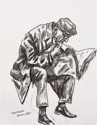 Link to  Crouched Over the Paper Konstantin Bokov Charcoal DrawingU.S.A, 1985  Product