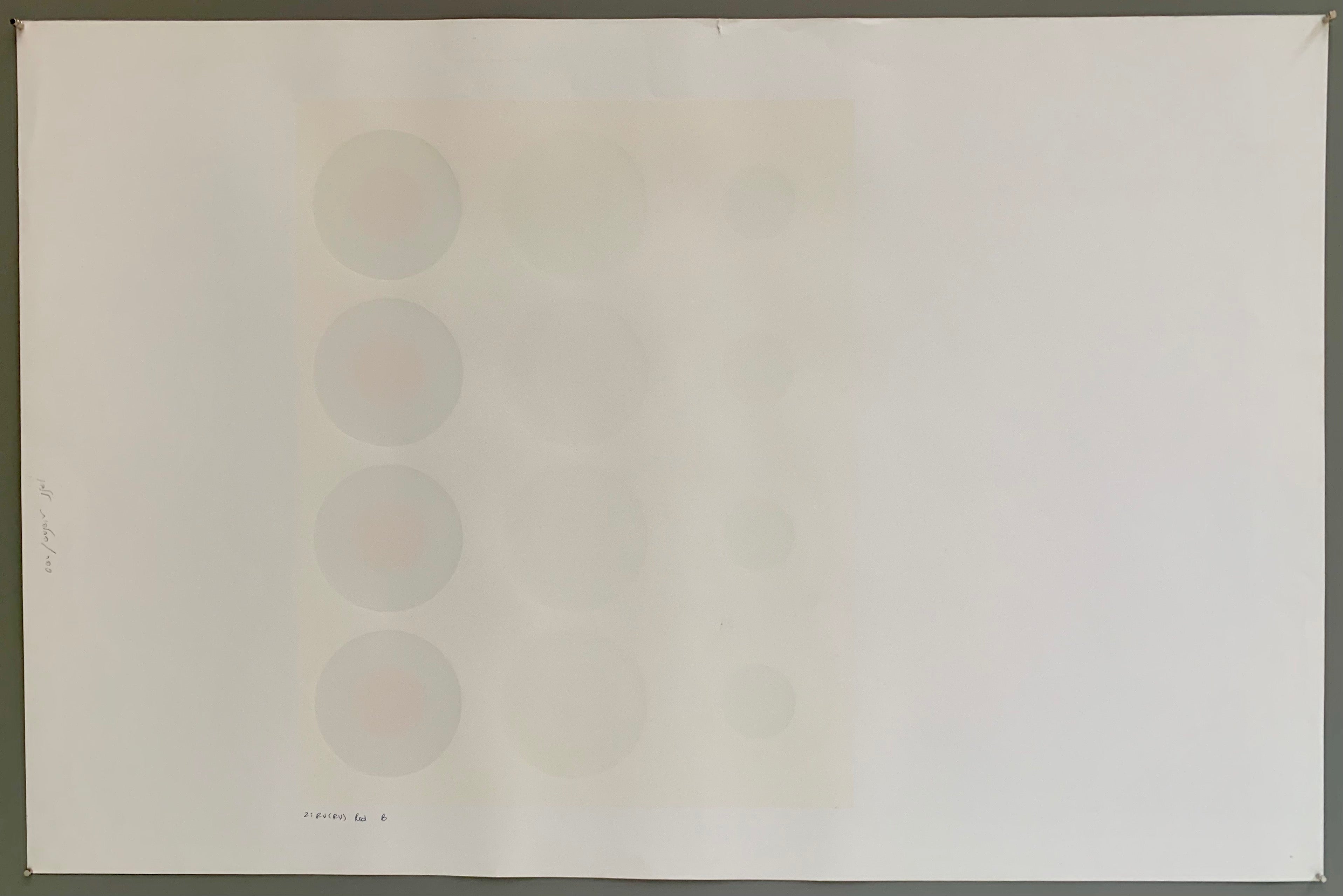 A rectangle made by four panels each holding a line of targets. The colors of this are quite lovely— creamy whites and greys mixed with the slightest hints of purple, pink, and blue.