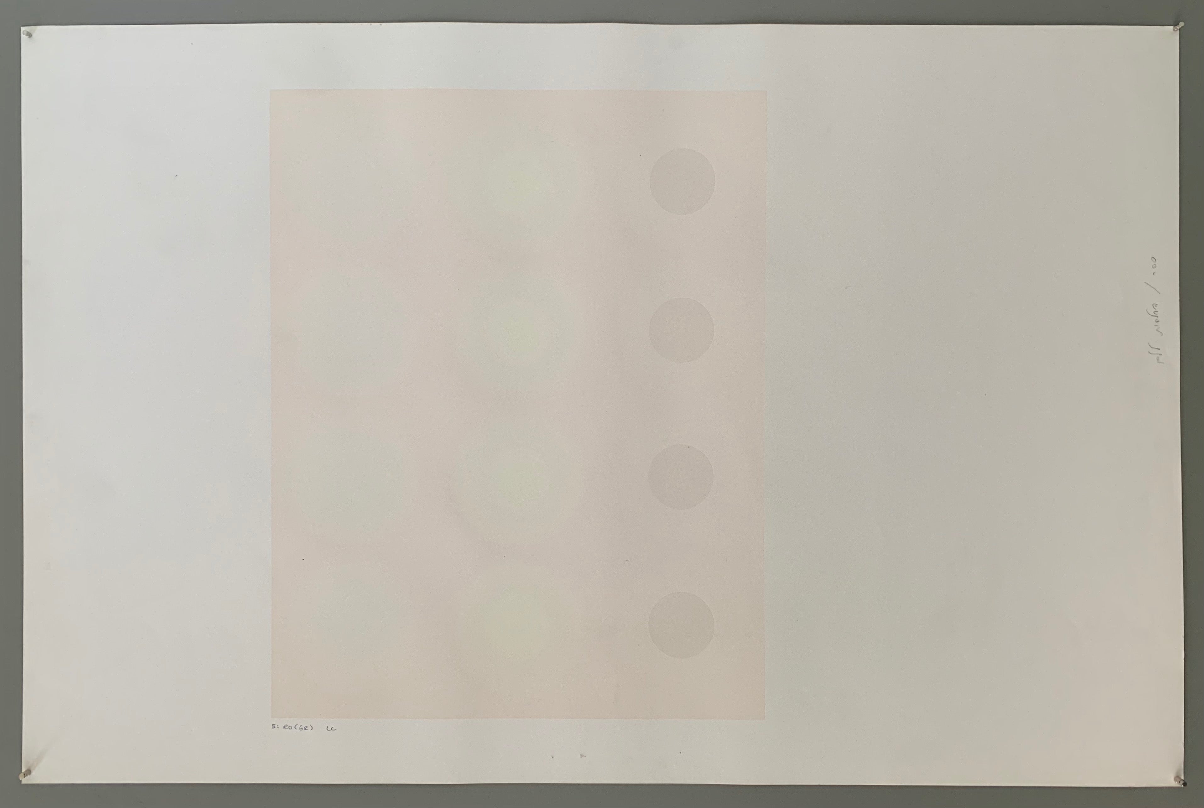 A rectangle made by four panels each holding a line of targets. The colors of this are quite lovely— creamy whites and greys mixed with the slightest hints of purple, pink, and blue.