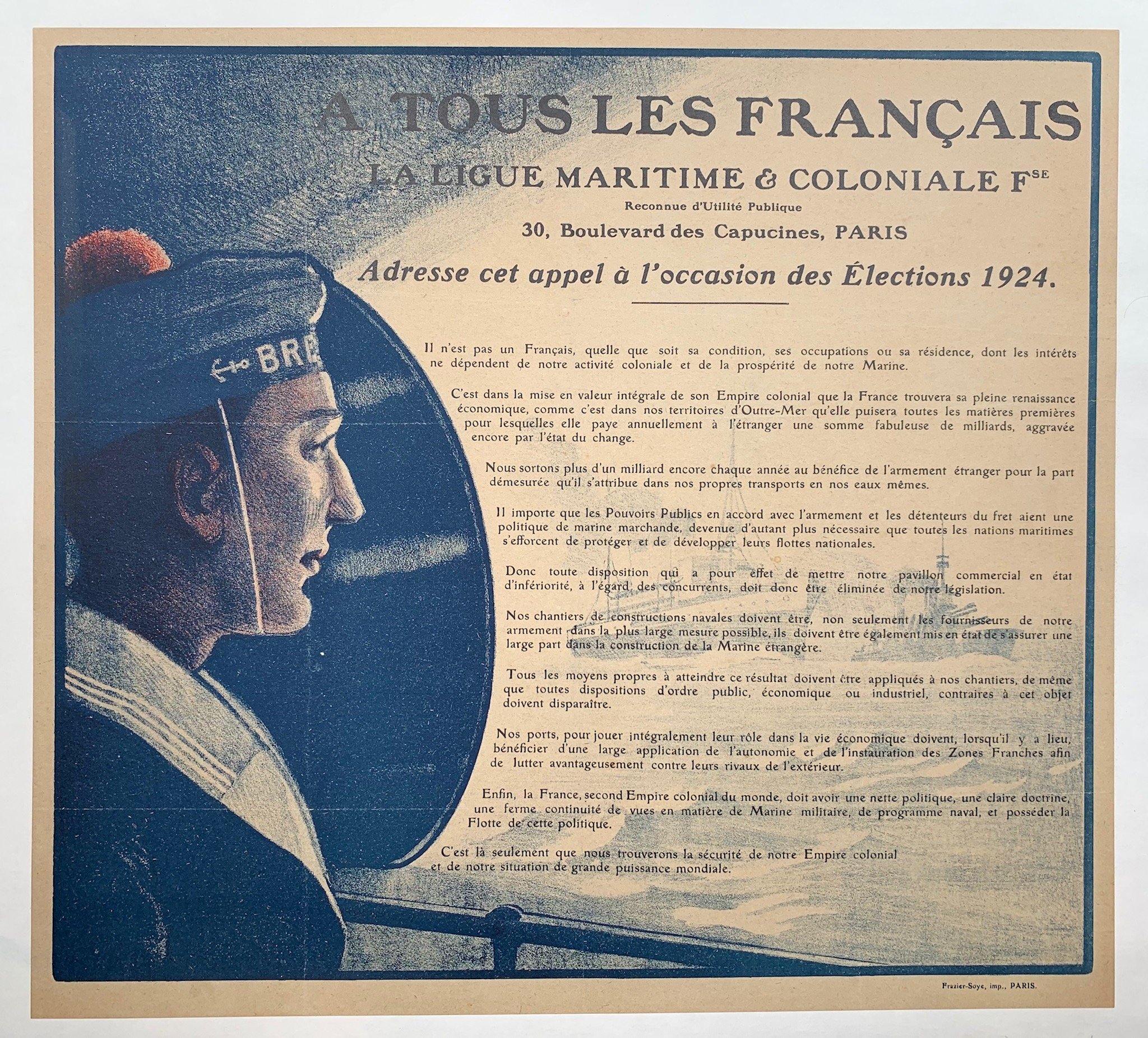À Tous Les Français La Ligue Maritime et Coloniale Fse Reconnue d'Utilite Publique - Poster Museum
